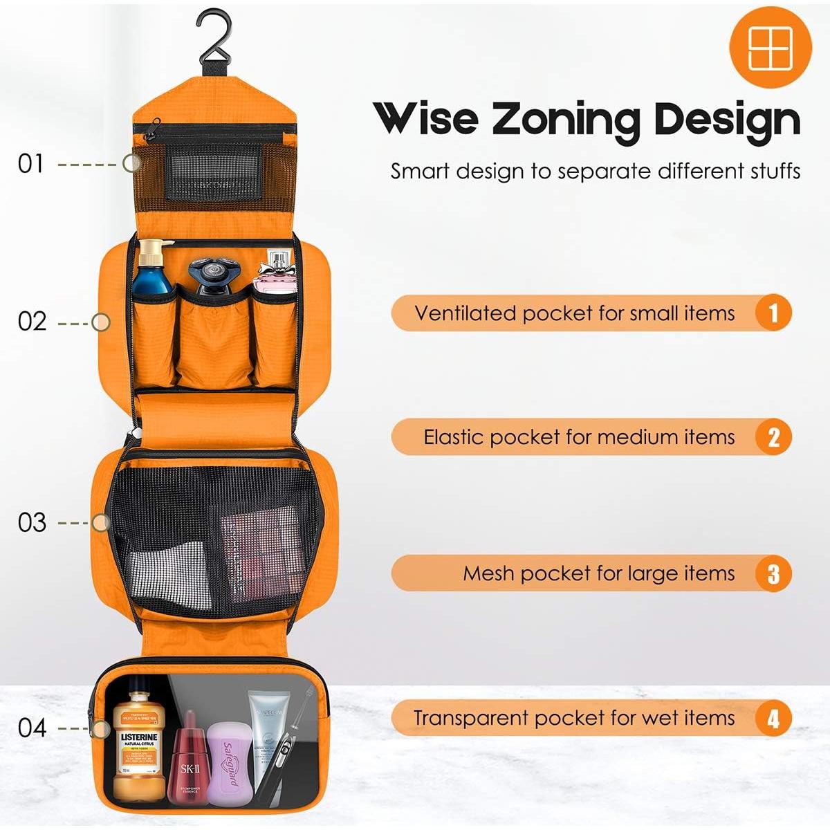 Bolsa de Aseo de Viaje Dopobo Naranja Impermeable 22x15x9 cm