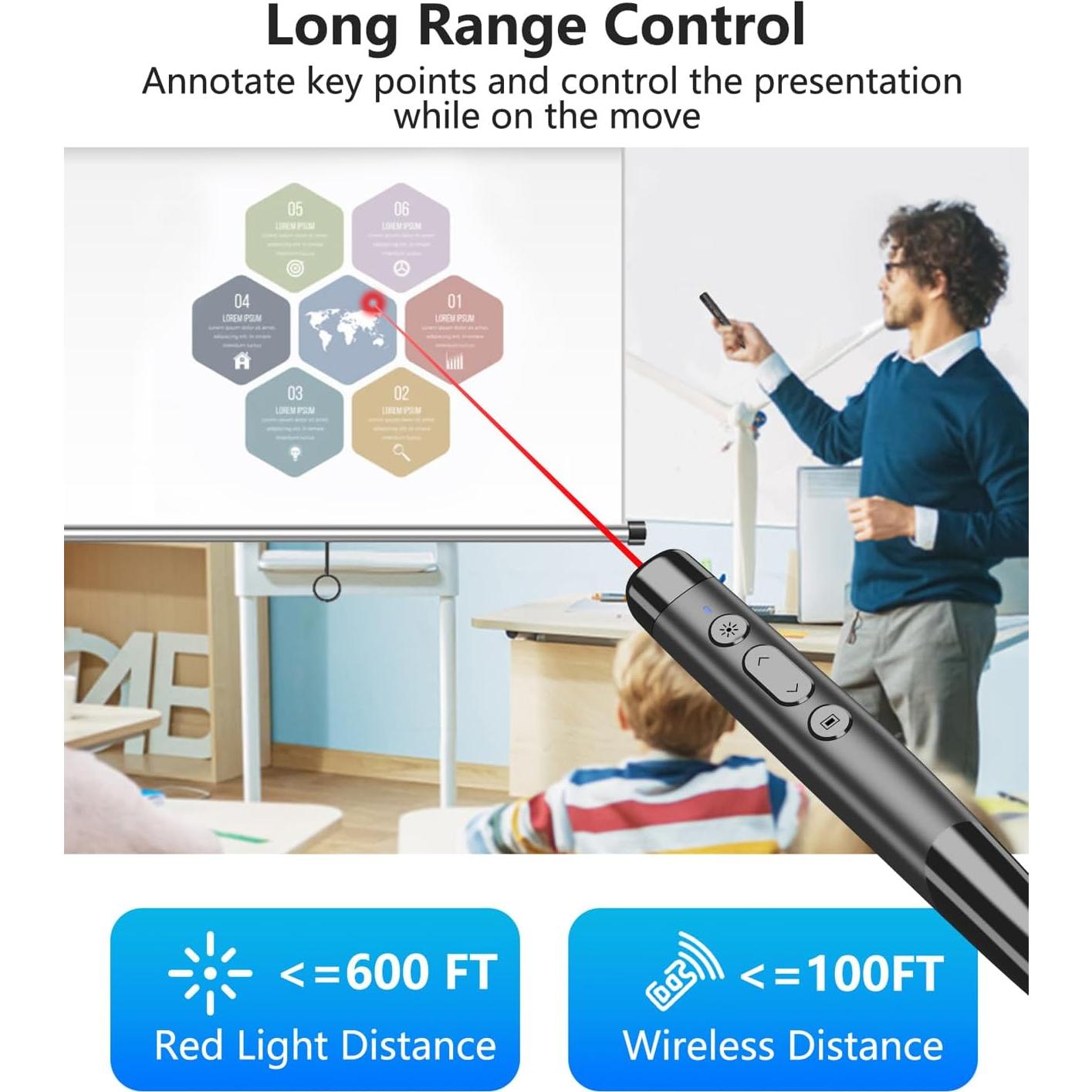 Presentador Inalámbrico Miritz TeachPro 4-en-1 con Puntero Rojo