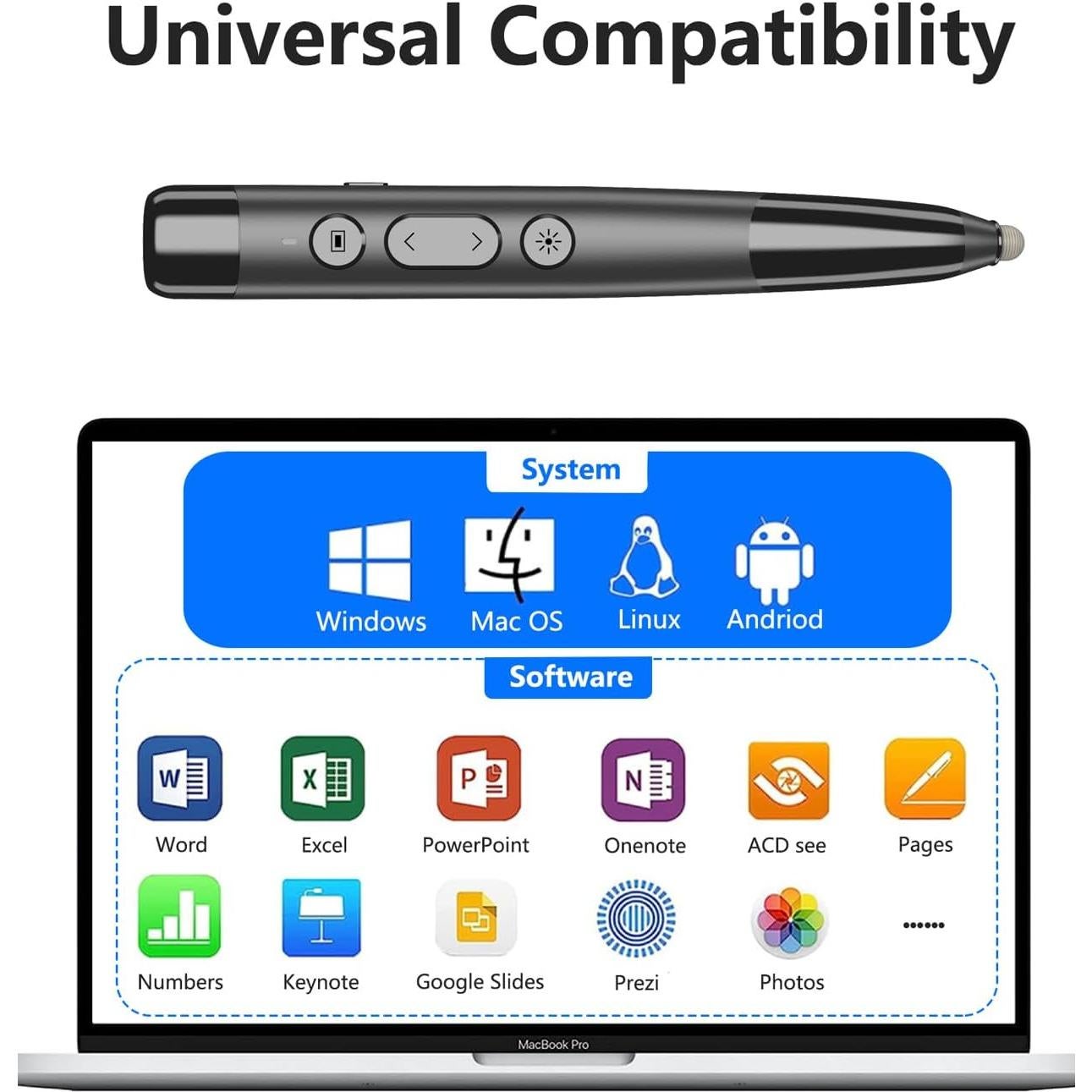 Presentador Inalámbrico Miritz TeachPro 4-en-1 con Puntero Rojo