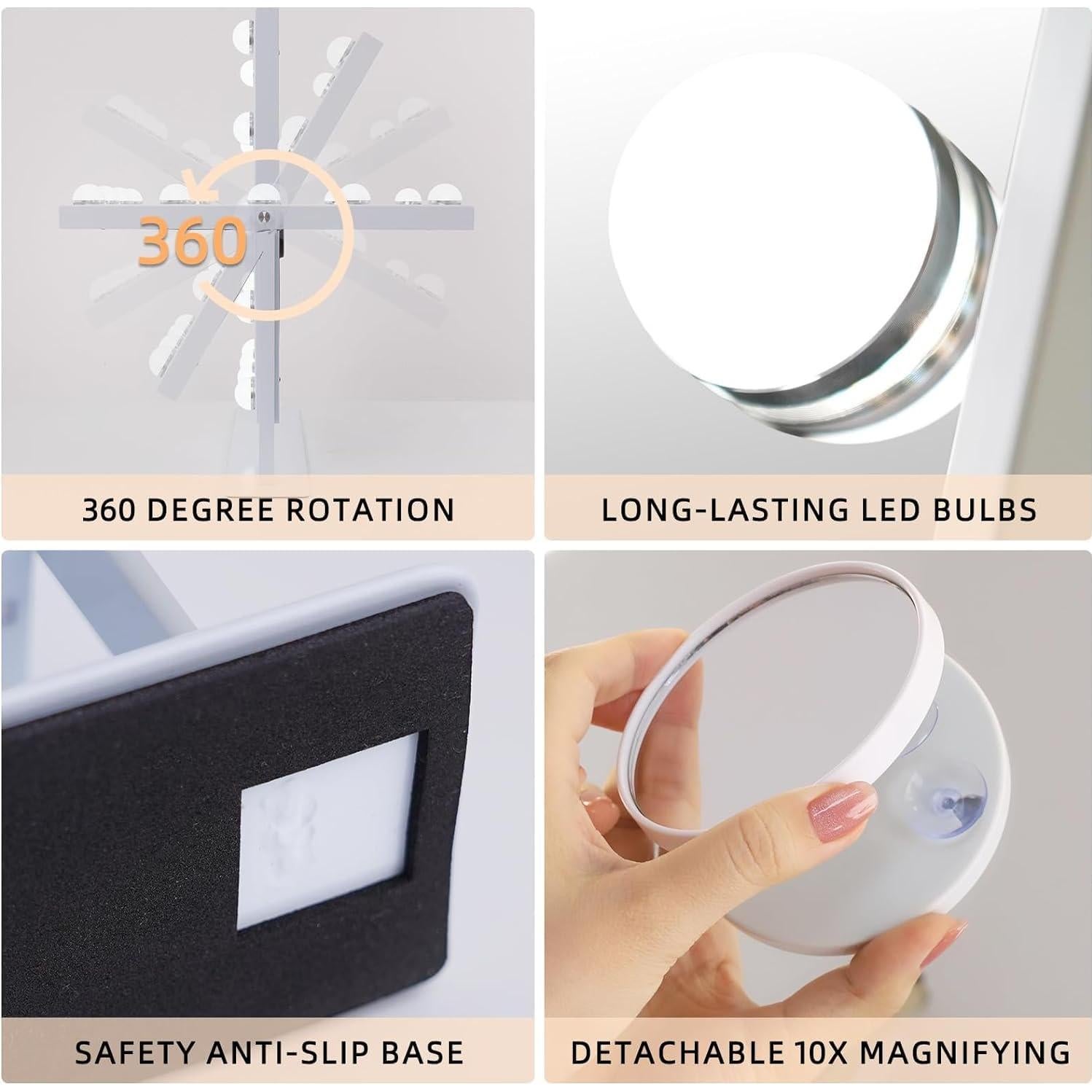 Espejo de Maquillaje Iluminado FENCHILIN 48x35.6 cm 3 Modos Luz