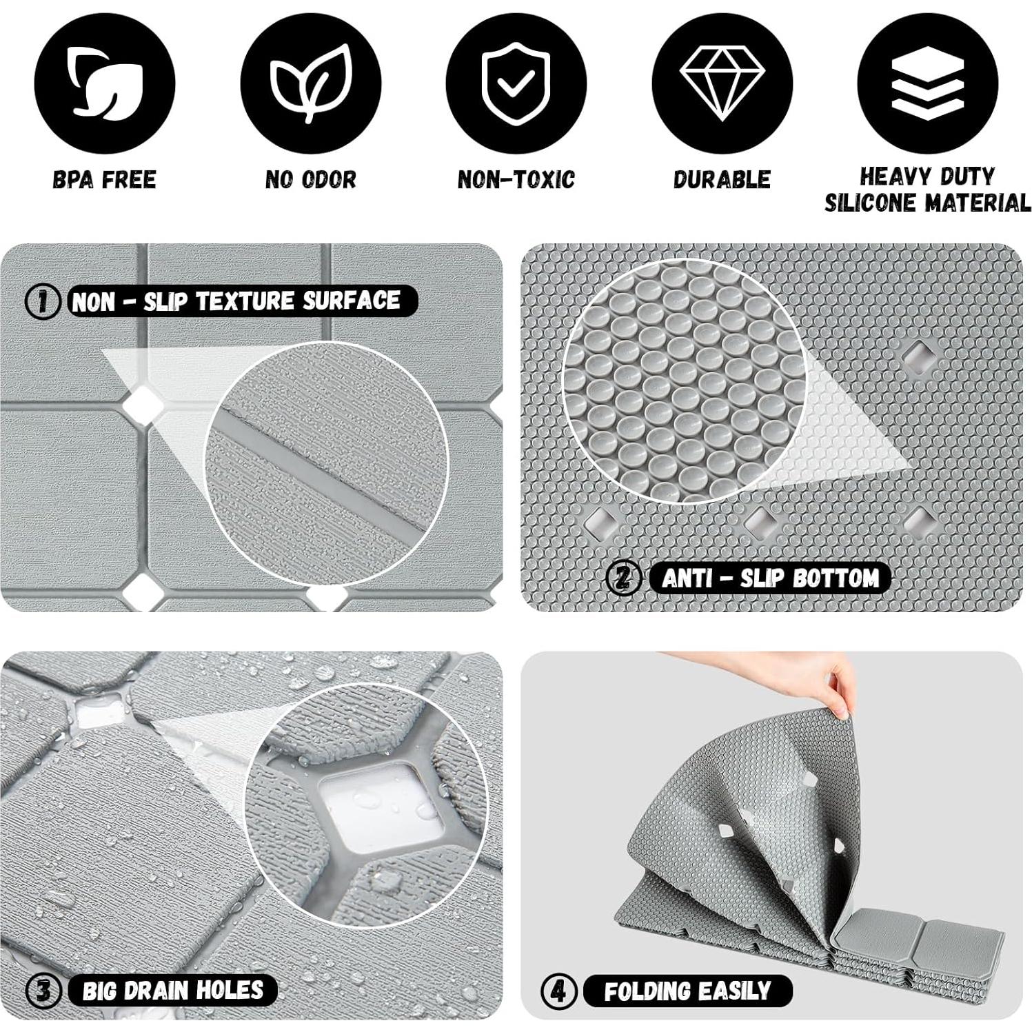 Alfombra de Baño KINBEAR Silicona Antideslizante 71x45cm Gris