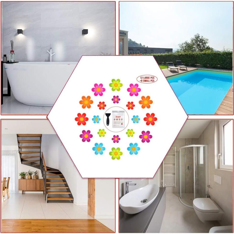 20 Pegatinas Antideslizantes Secopad Flores Brillantes