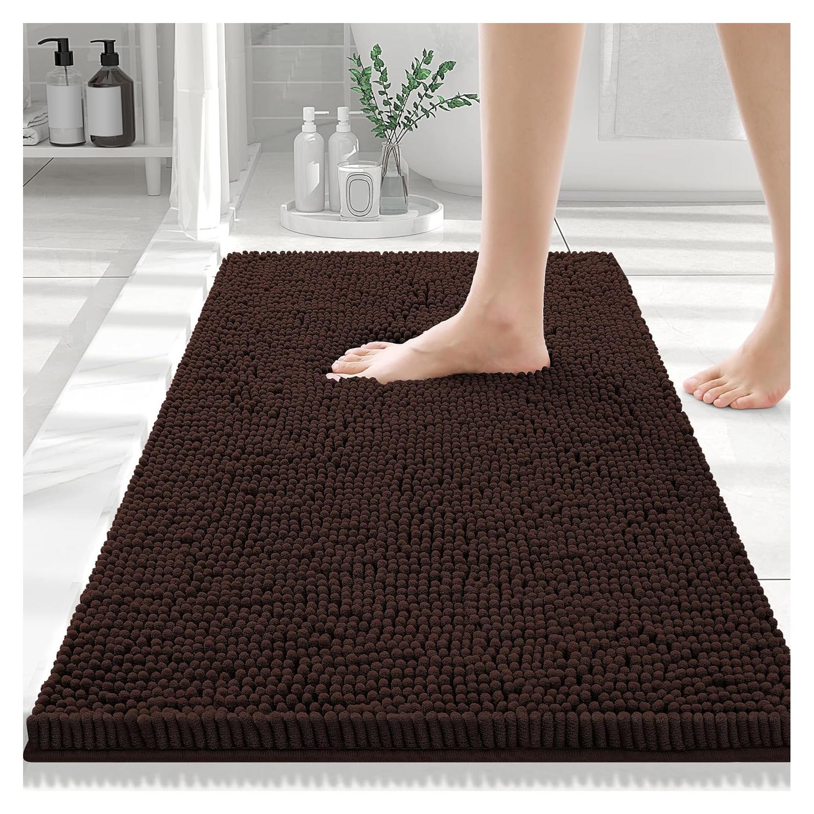 Alfombrilla de baño Smiry chenilla 76x51 cm marrón antideslizante