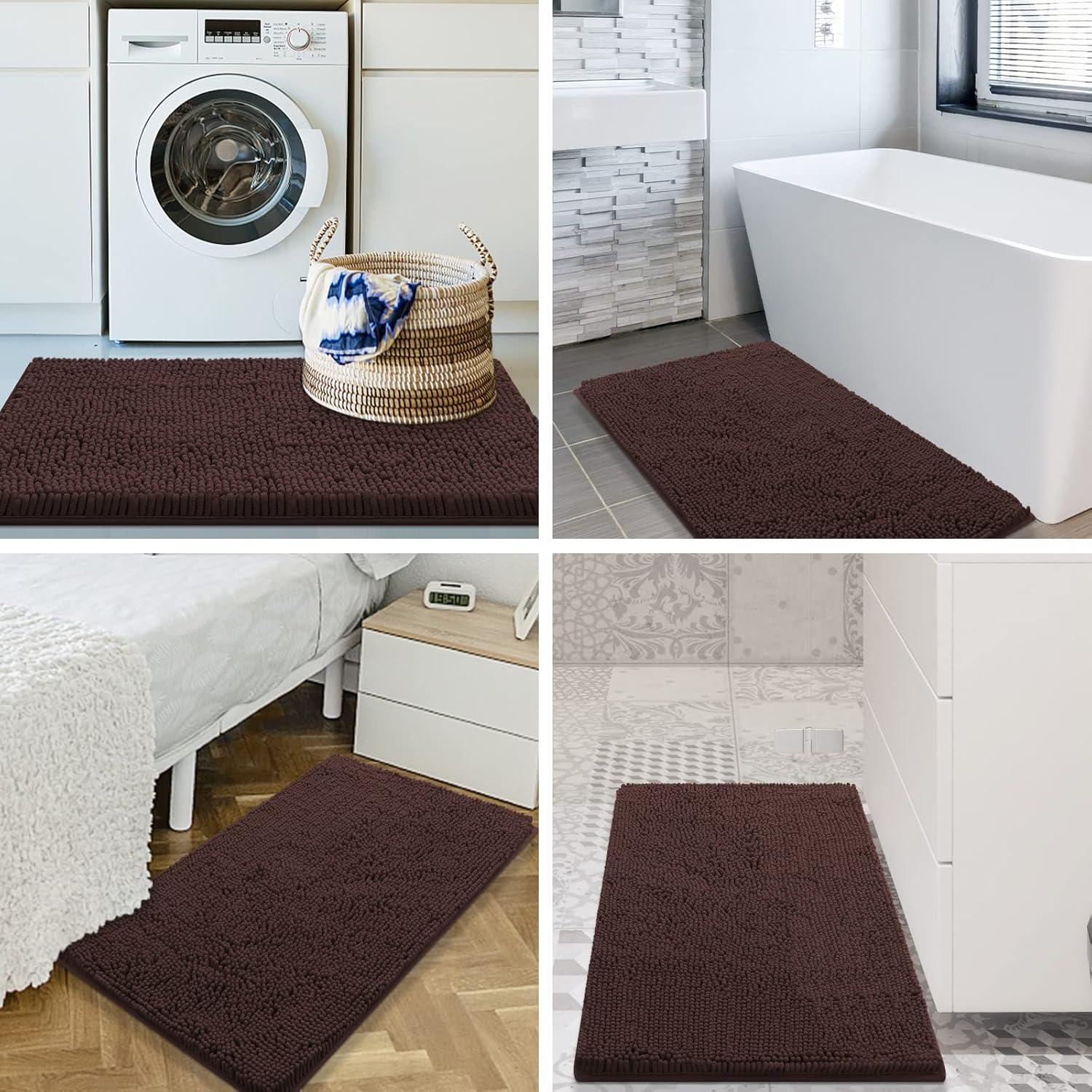 Alfombrilla de baño Smiry chenilla 76x51 cm marrón antideslizante
