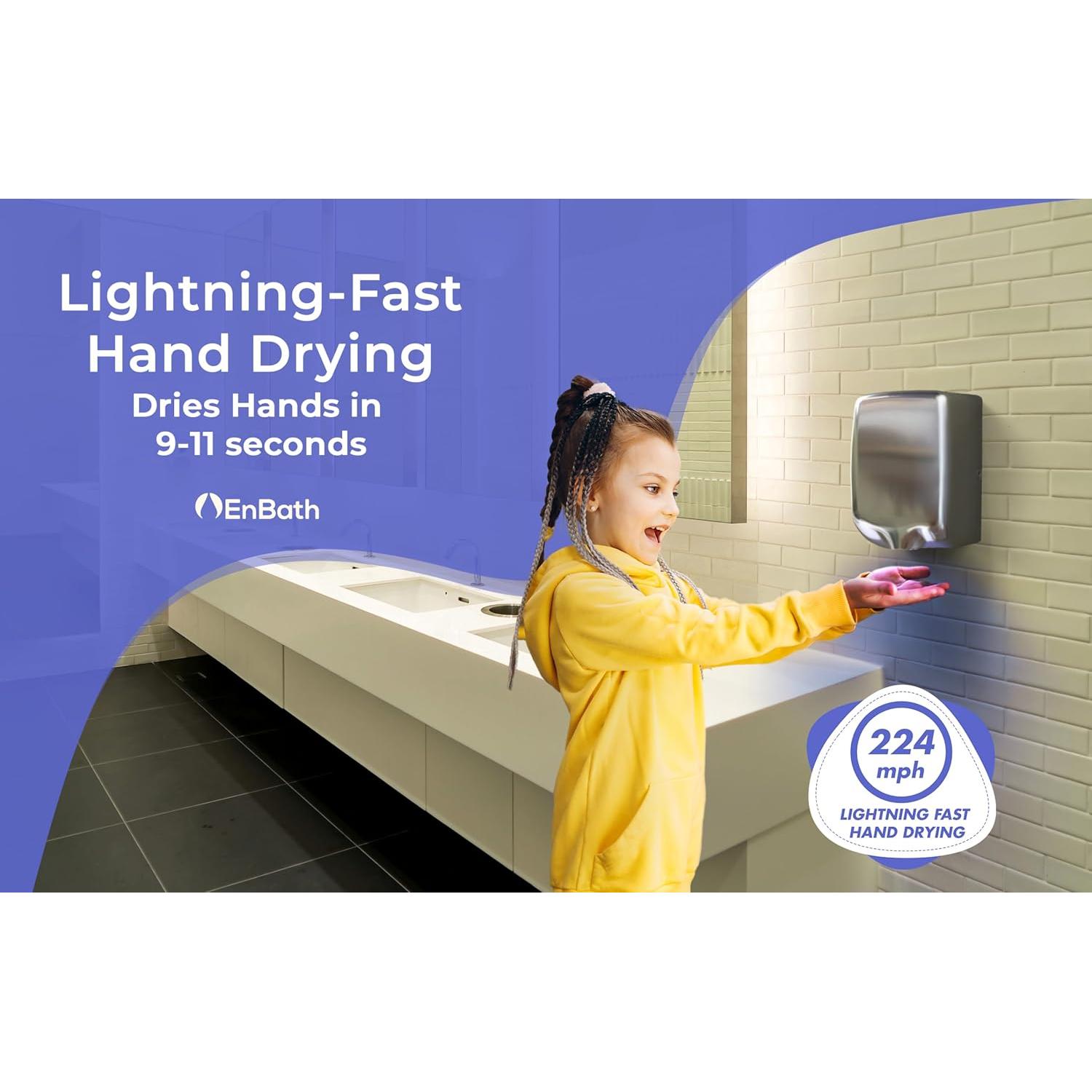 Secador de Manos Eléctrico Acero Inoxidable 360 km/h 1350W