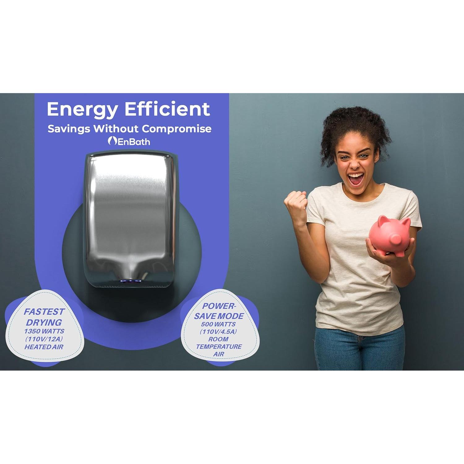 Secador de Manos Eléctrico Acero Inoxidable 360 km/h 1350W