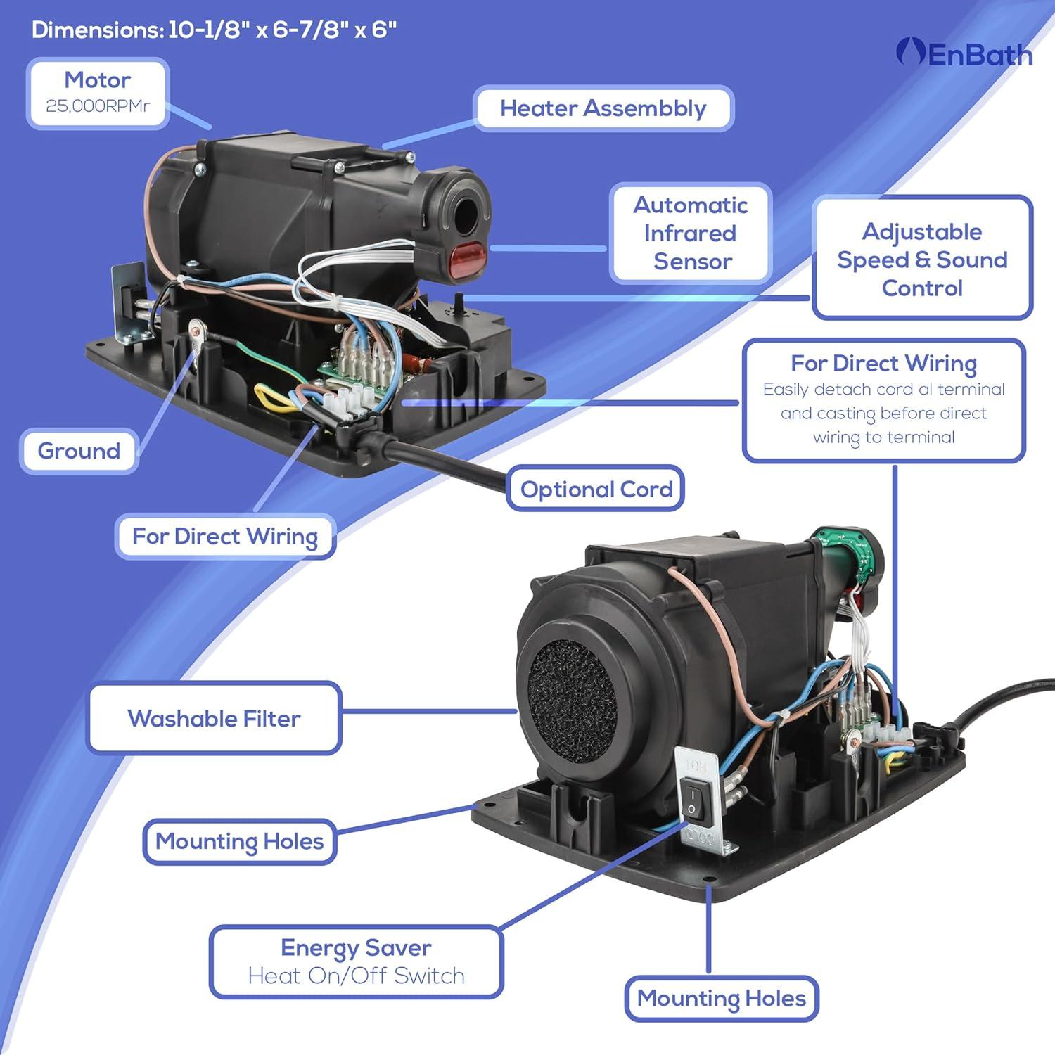 Secador de Manos Eléctrico Acero Inoxidable 360 km/h 1350W