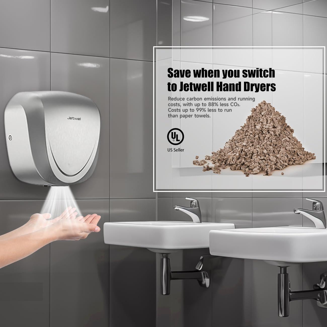 Secador de Manos Comercial JETWELL JW2902 Acero Inoxidable 2Pack