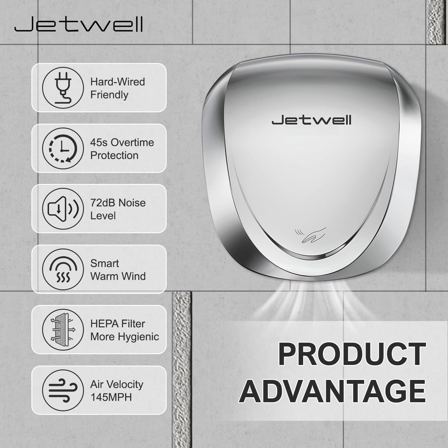 Secador de Manos Comercial JETWELL JW2902 Acero Inoxidable 2Pack