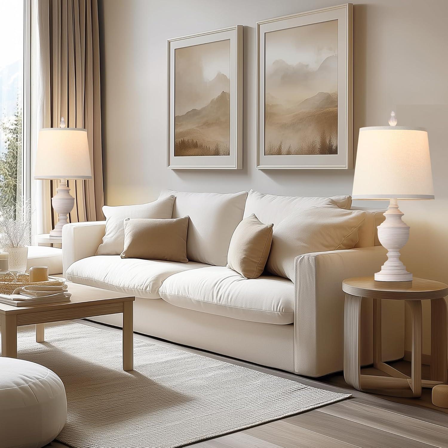 Juego de 2 Lámparas de Mesa Retro PARTPHONER 55.88 cm Blanca