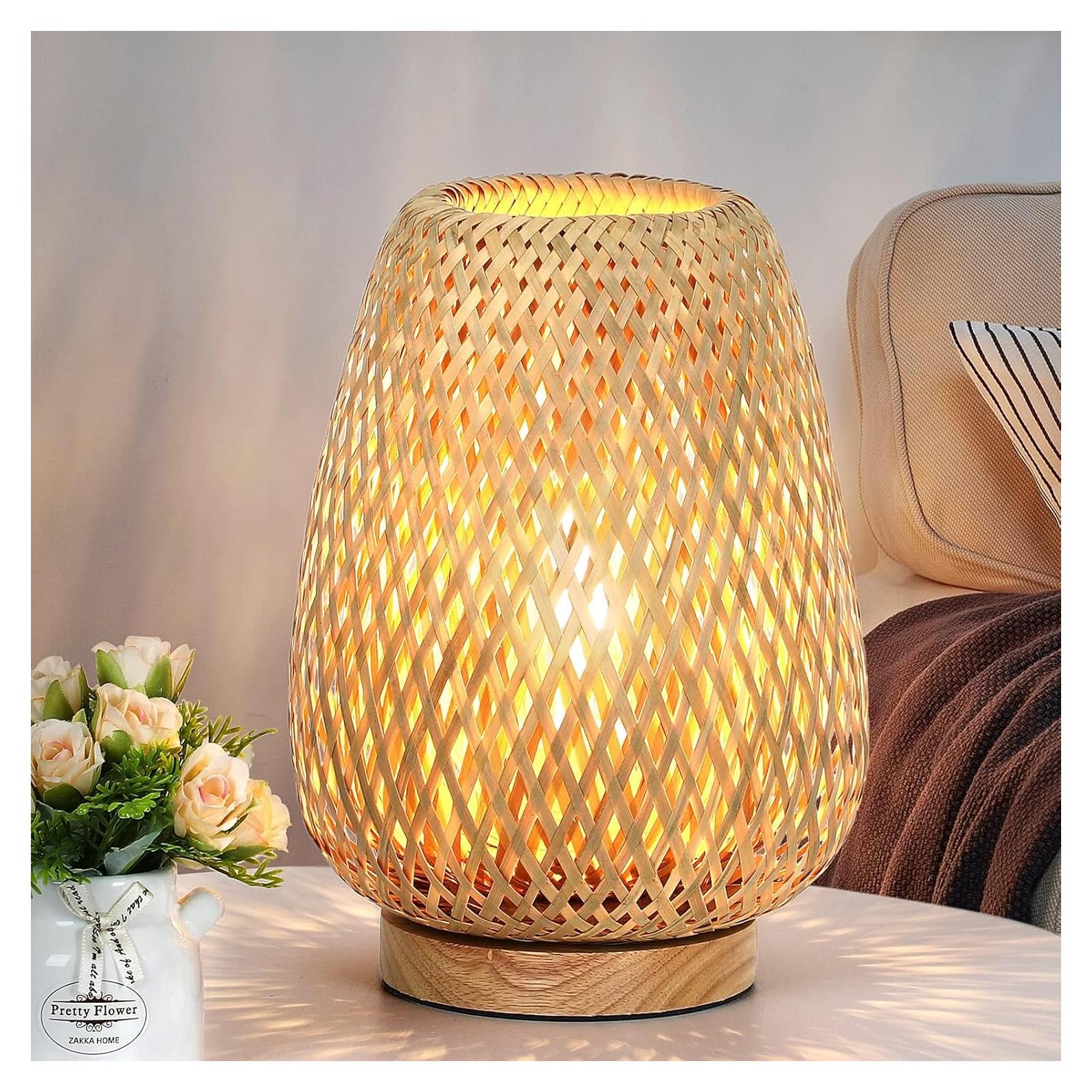 Lámpara de Mesa Regulable Brightever de Bambú y Ratán 25.4cm