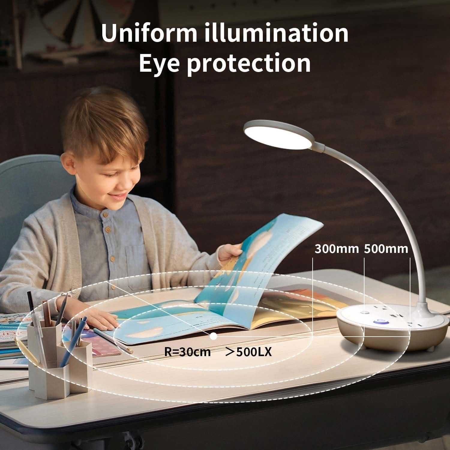 Lámpara de Escritorio LED Bodun Blanca con 2 Puertos USB