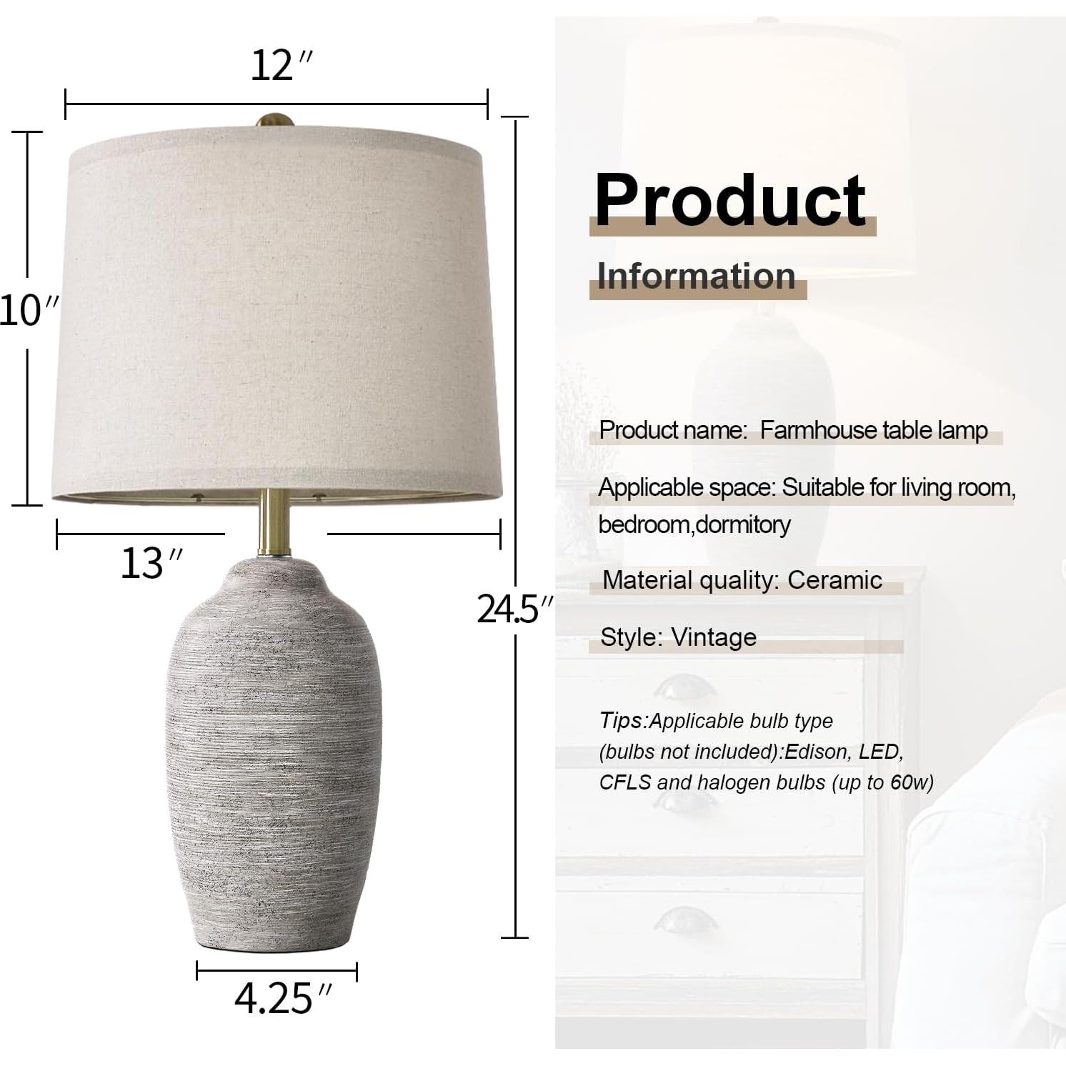 Lámpara de Mesa Cerámica Vintage USumkky 62.23 cm Rústica