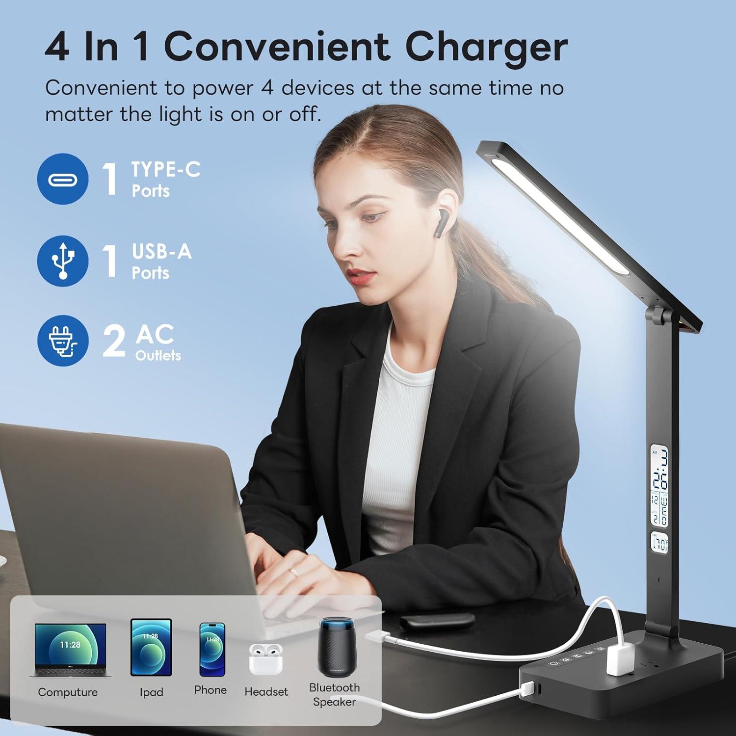 Lámpara de Escritorio LED HONIX T228C-Up con Carga USB