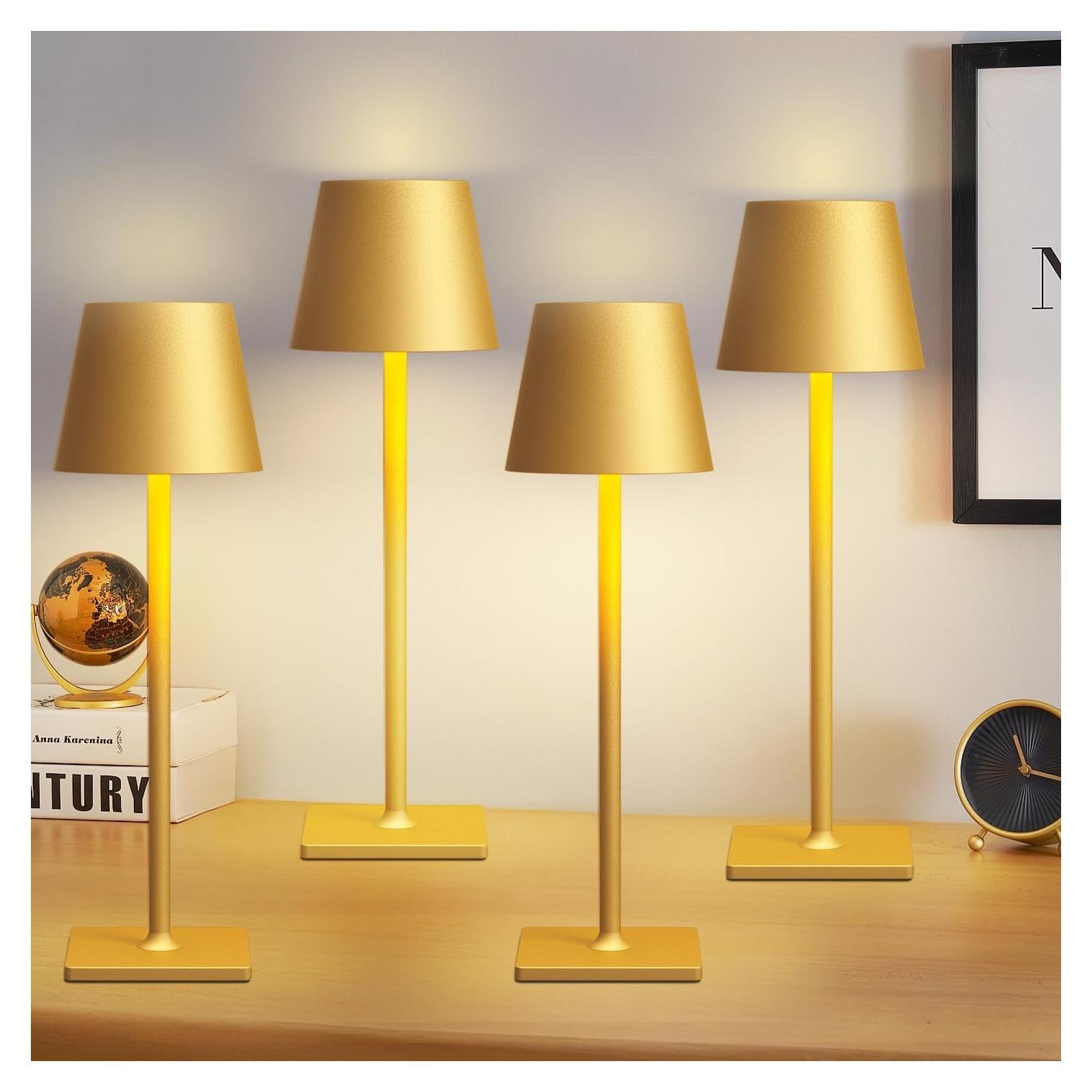 Juego de 4 Lámparas de Mesa Inalámbricas Doradas LED 6000mAh