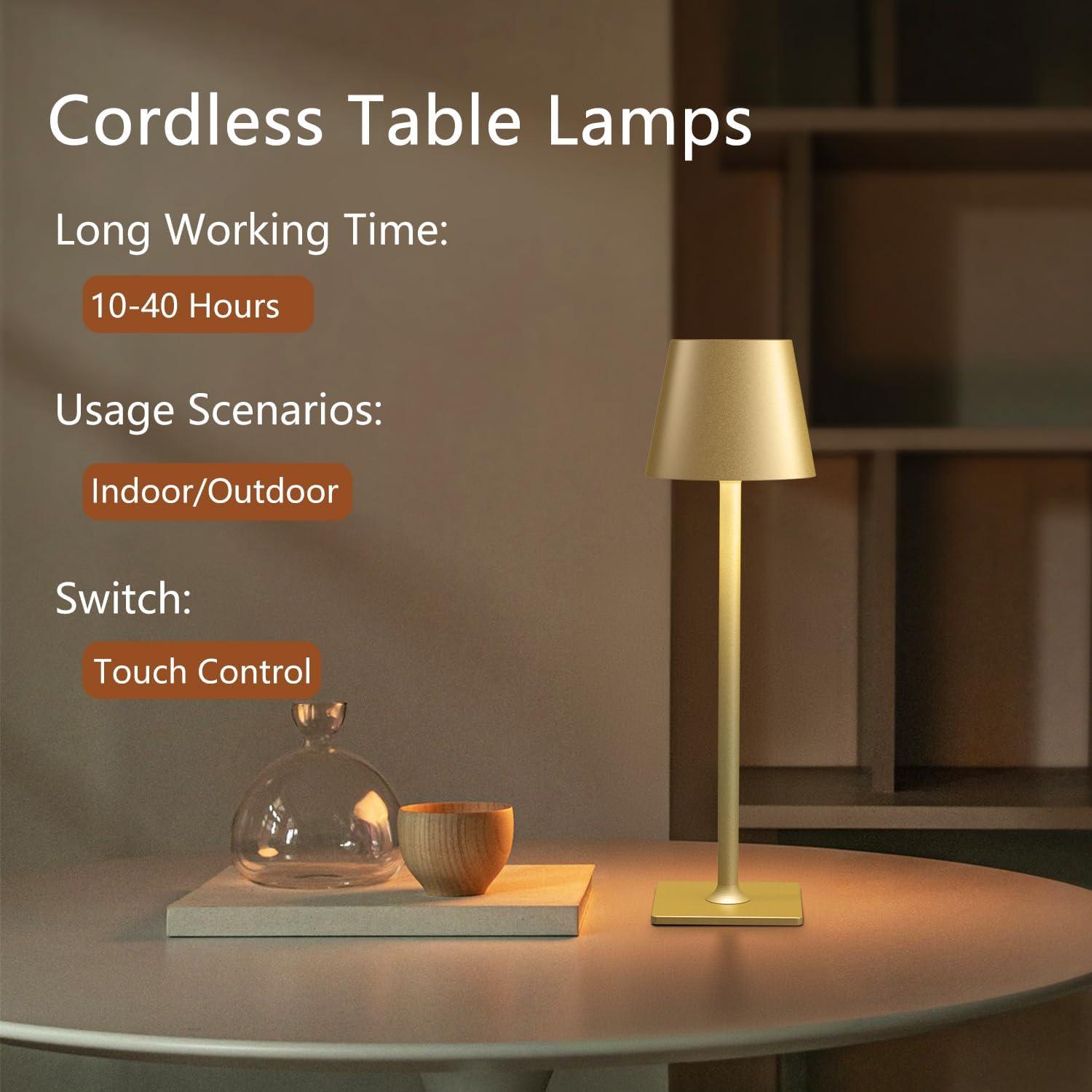 Juego de 4 Lámparas de Mesa Inalámbricas Doradas LED 6000mAh