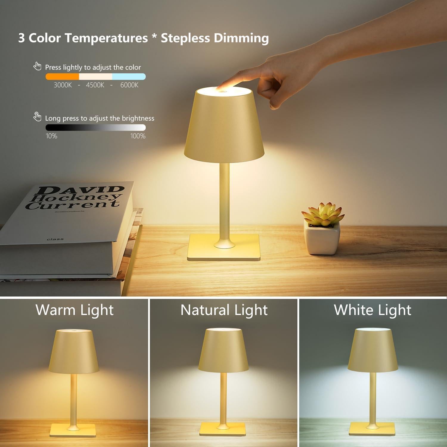 Juego de 4 Lámparas de Mesa Inalámbricas Doradas LED 6000mAh