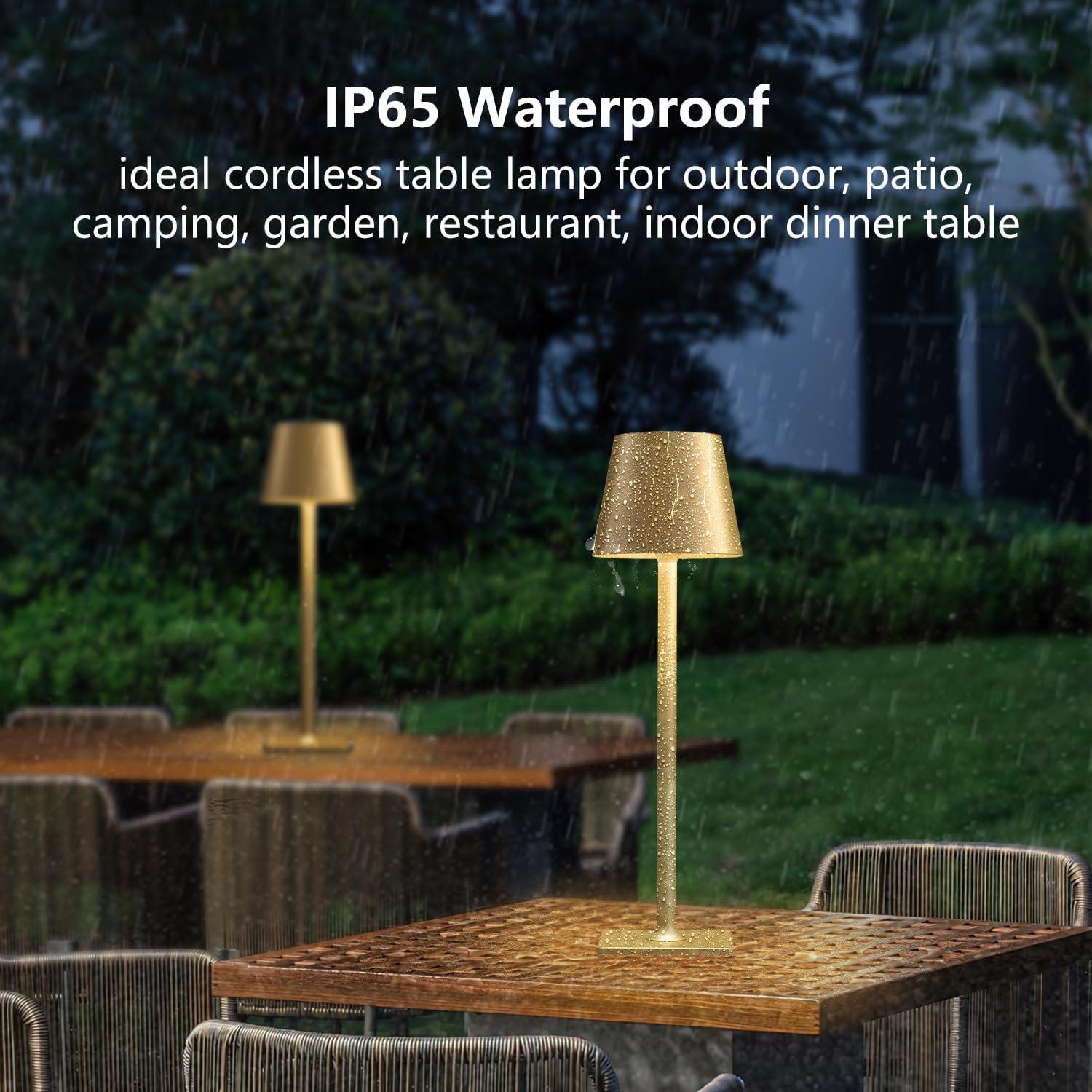 Juego de 4 Lámparas de Mesa Inalámbricas Doradas LED 6000mAh