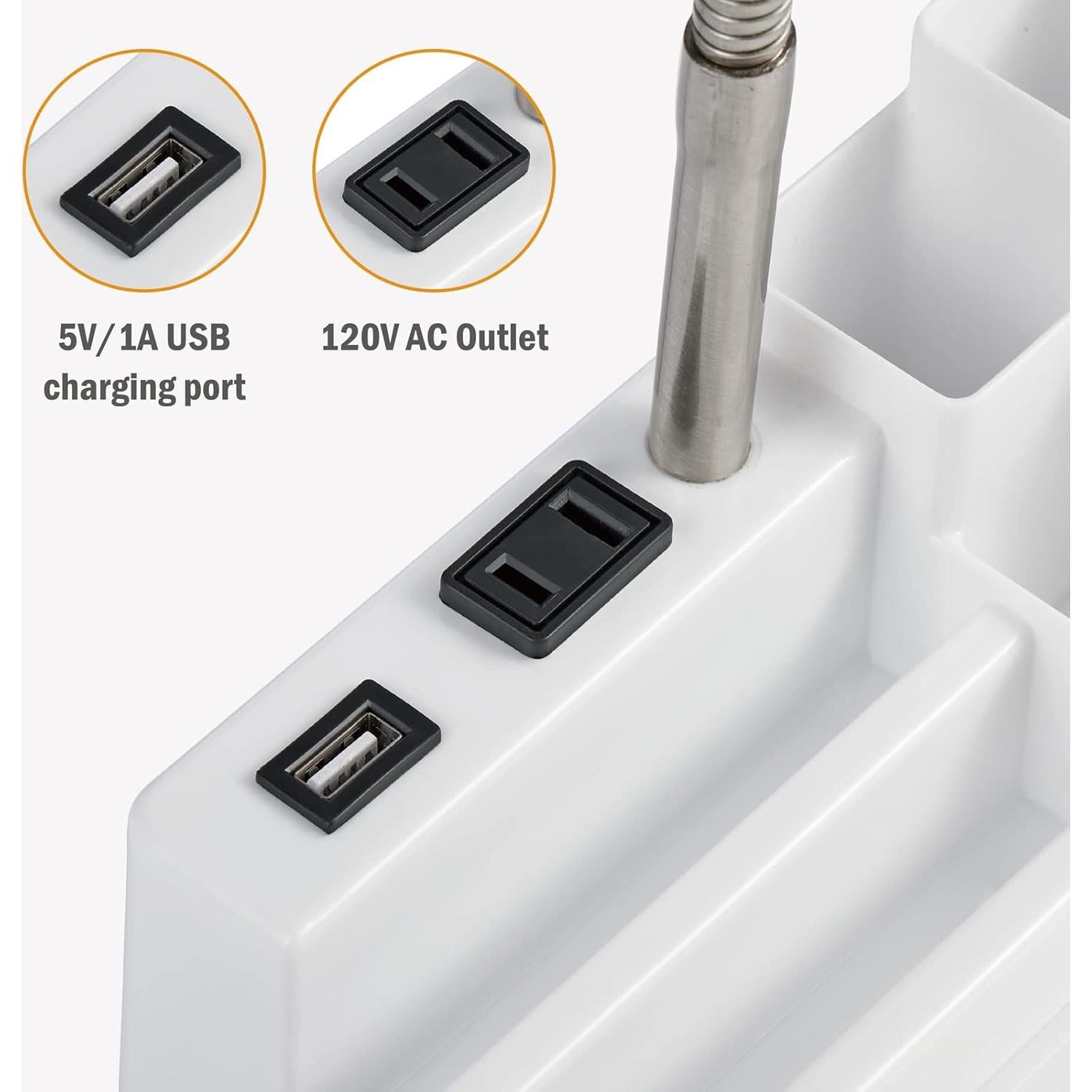 Lámpara de Escritorio E26 Blanca con USB y Toma AC