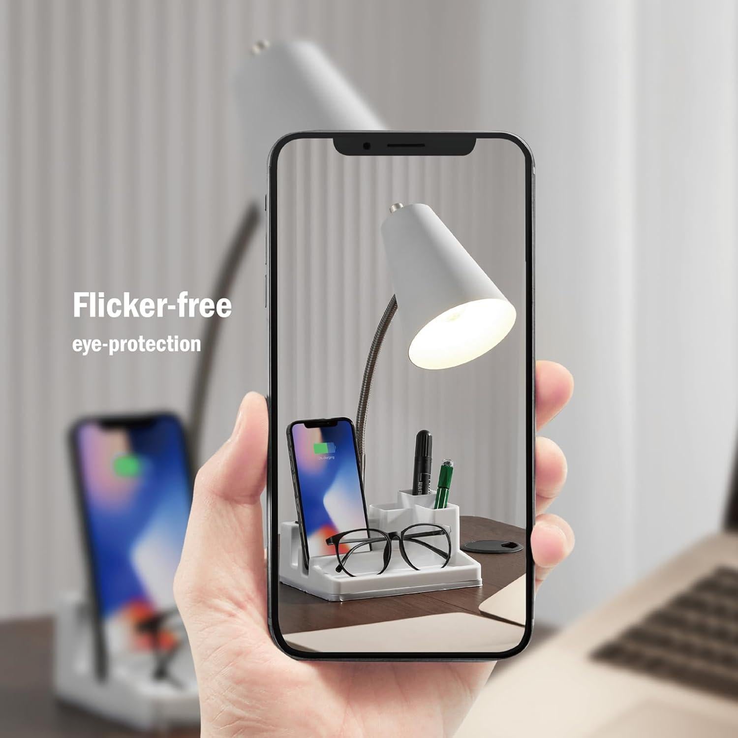 Lámpara de Escritorio E26 Blanca con USB y Toma AC