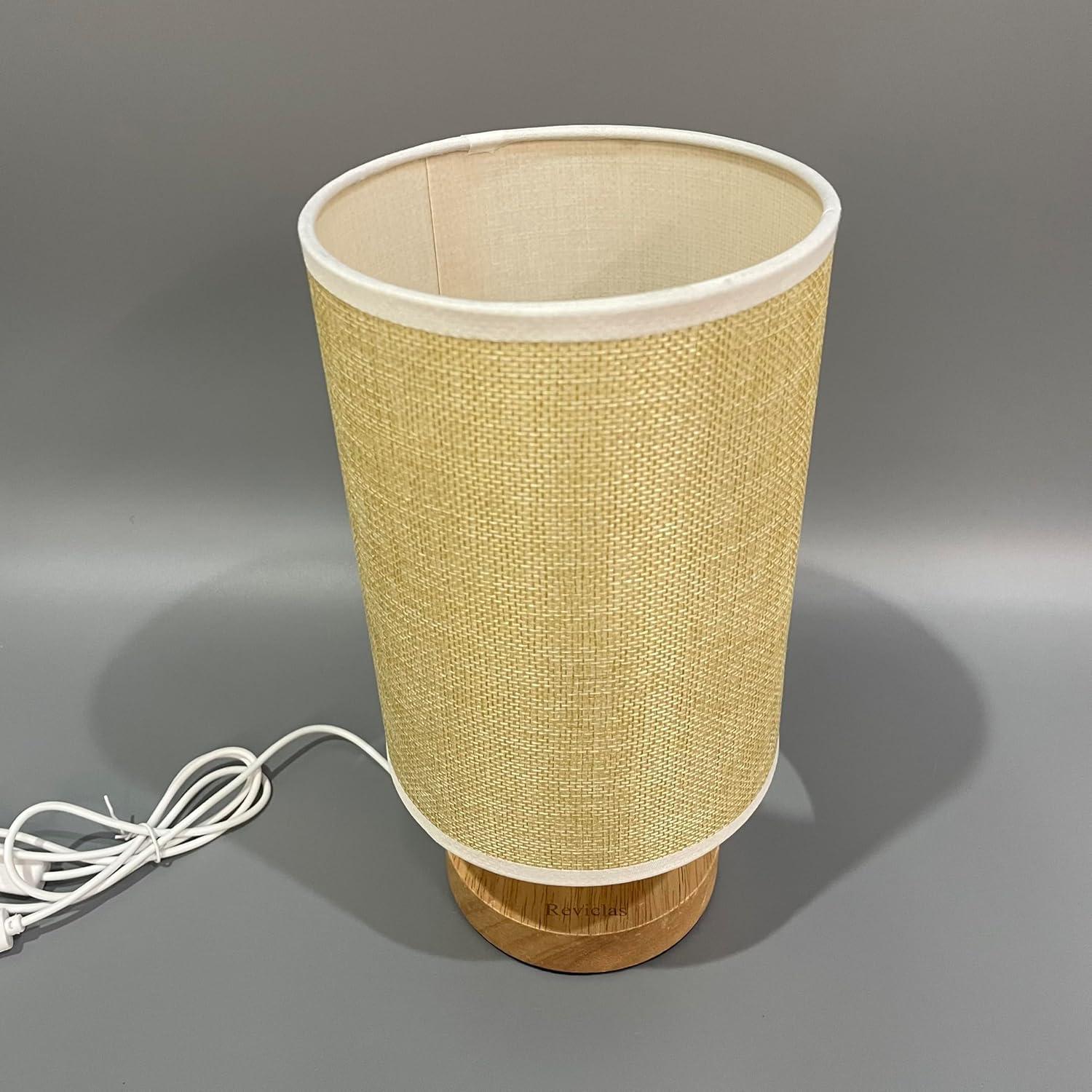 Reviclas Desk Lamps, LED Wired Desk Lamp with Linen Shade and Wood Base