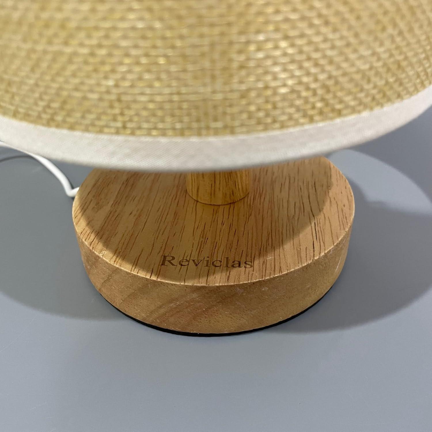 Reviclas Desk Lamps, LED Wired Desk Lamp with Linen Shade and Wood Base