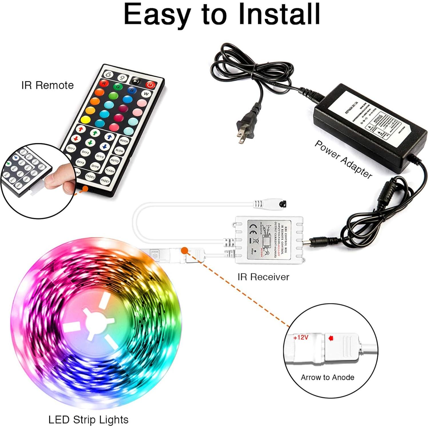 Tiras LED dalattin 7,62 m RGB con Control Remoto 44 Teclas