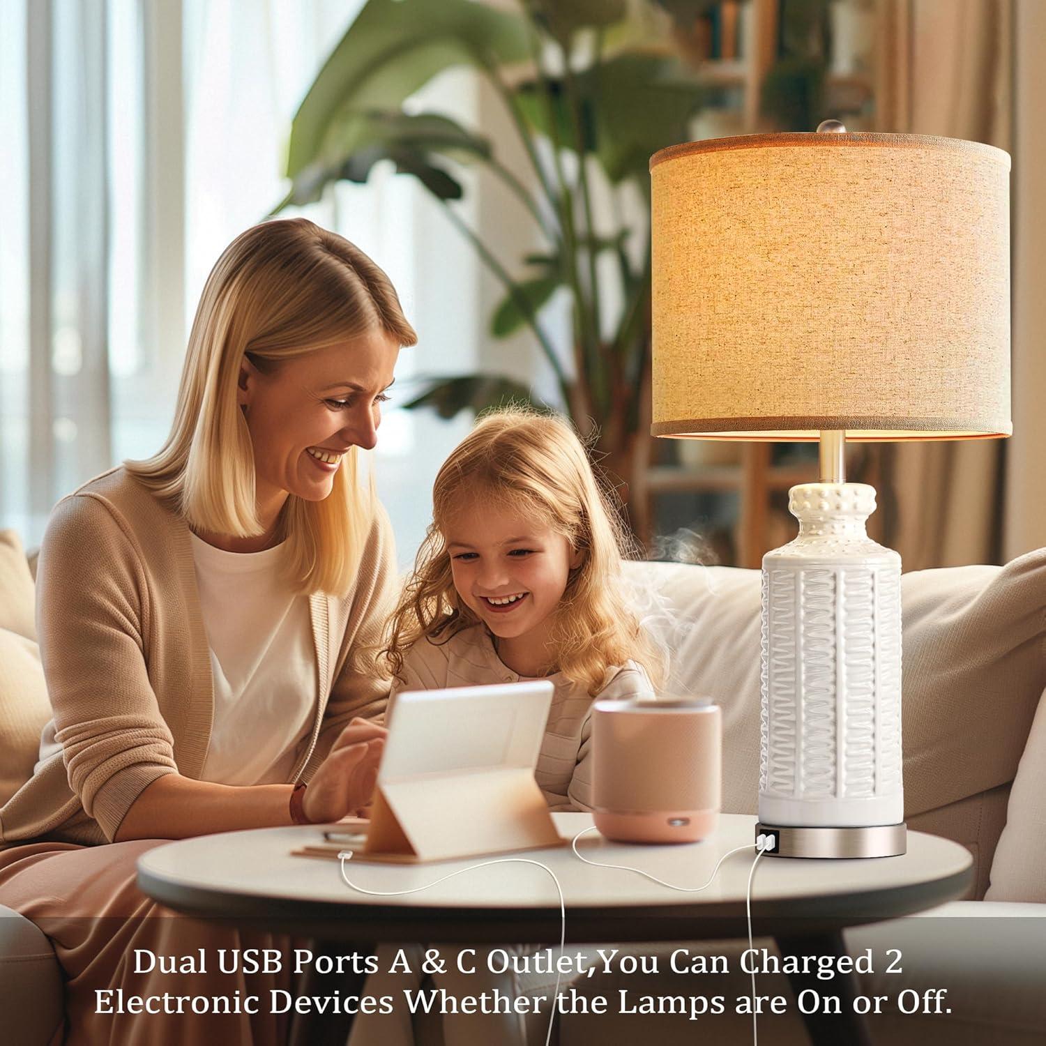 Juego de 2 Lámparas de Mesa Cerámica JR 71 cm con USB