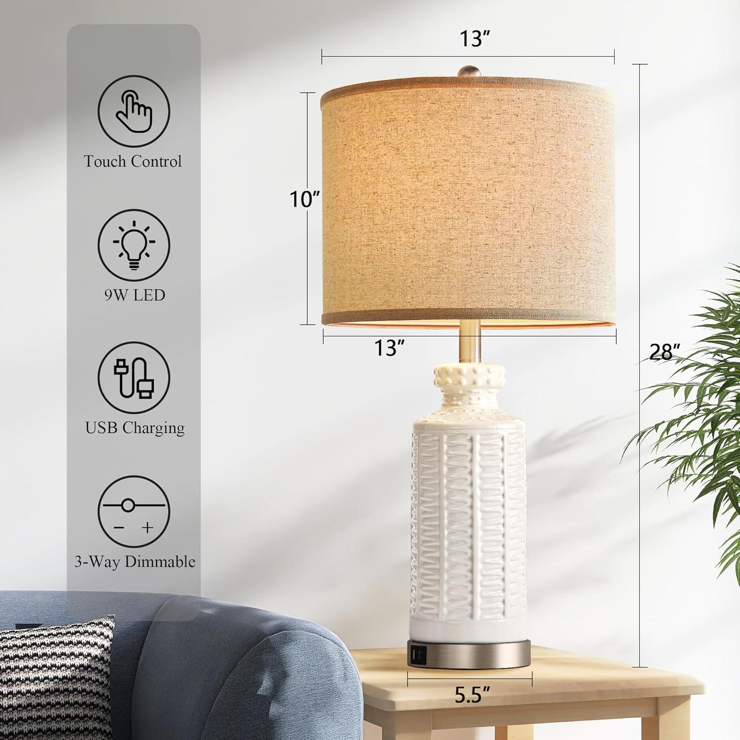 Juego de 2 Lámparas de Mesa Cerámica JR 71 cm con USB