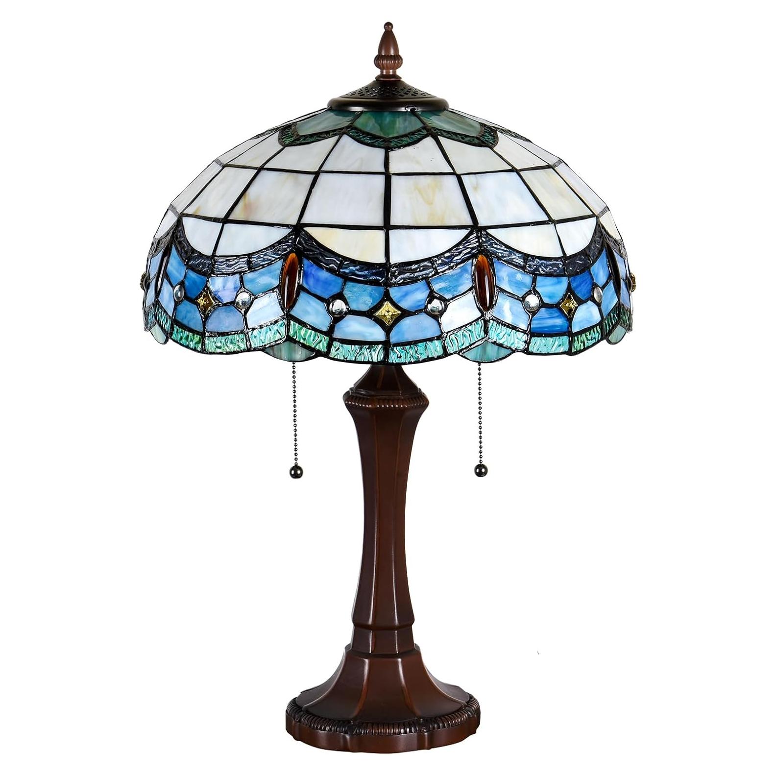 Lámpara de Mesa Tiffany DOCHEER 40 cm Vidrio Tinte Azul