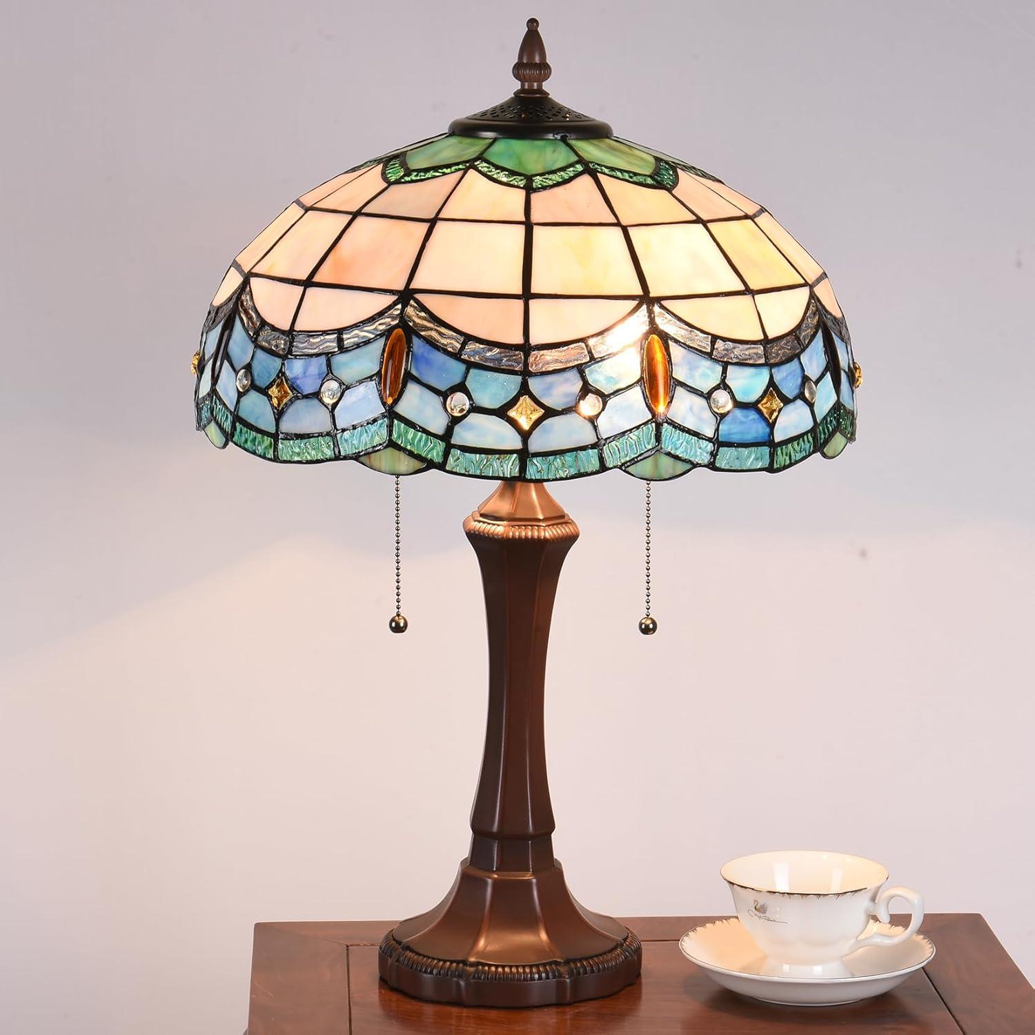 Lámpara de Mesa Tiffany DOCHEER 40 cm Vidrio Tinte Azul