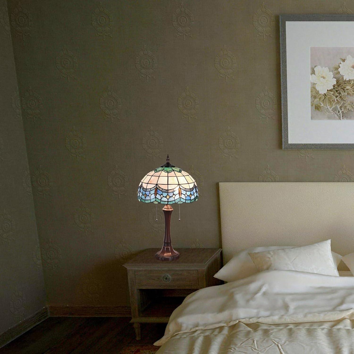 Lámpara de Mesa Tiffany DOCHEER 40 cm Vidrio Tinte Azul