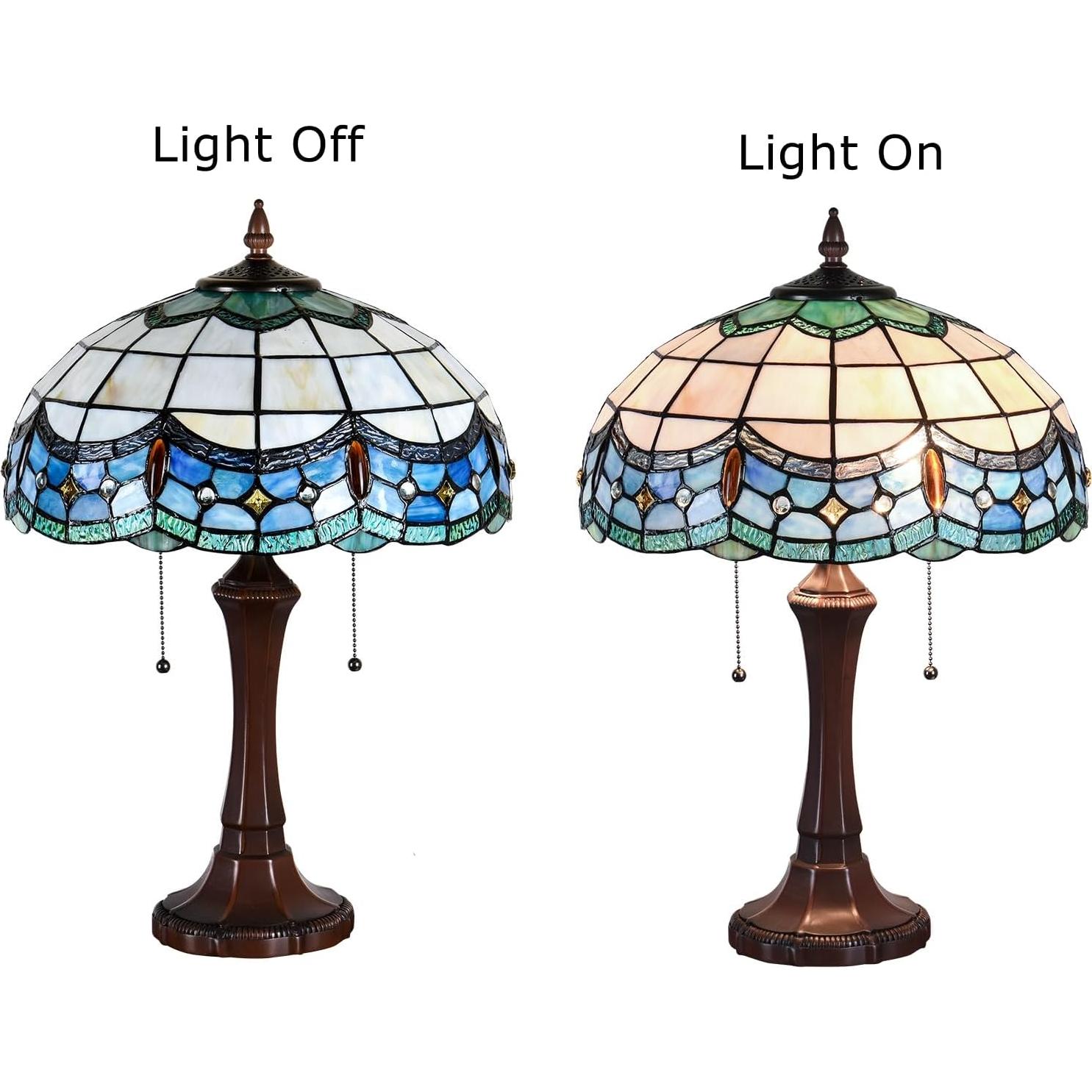 Lámpara de Mesa Tiffany DOCHEER 40 cm Vidrio Tinte Azul