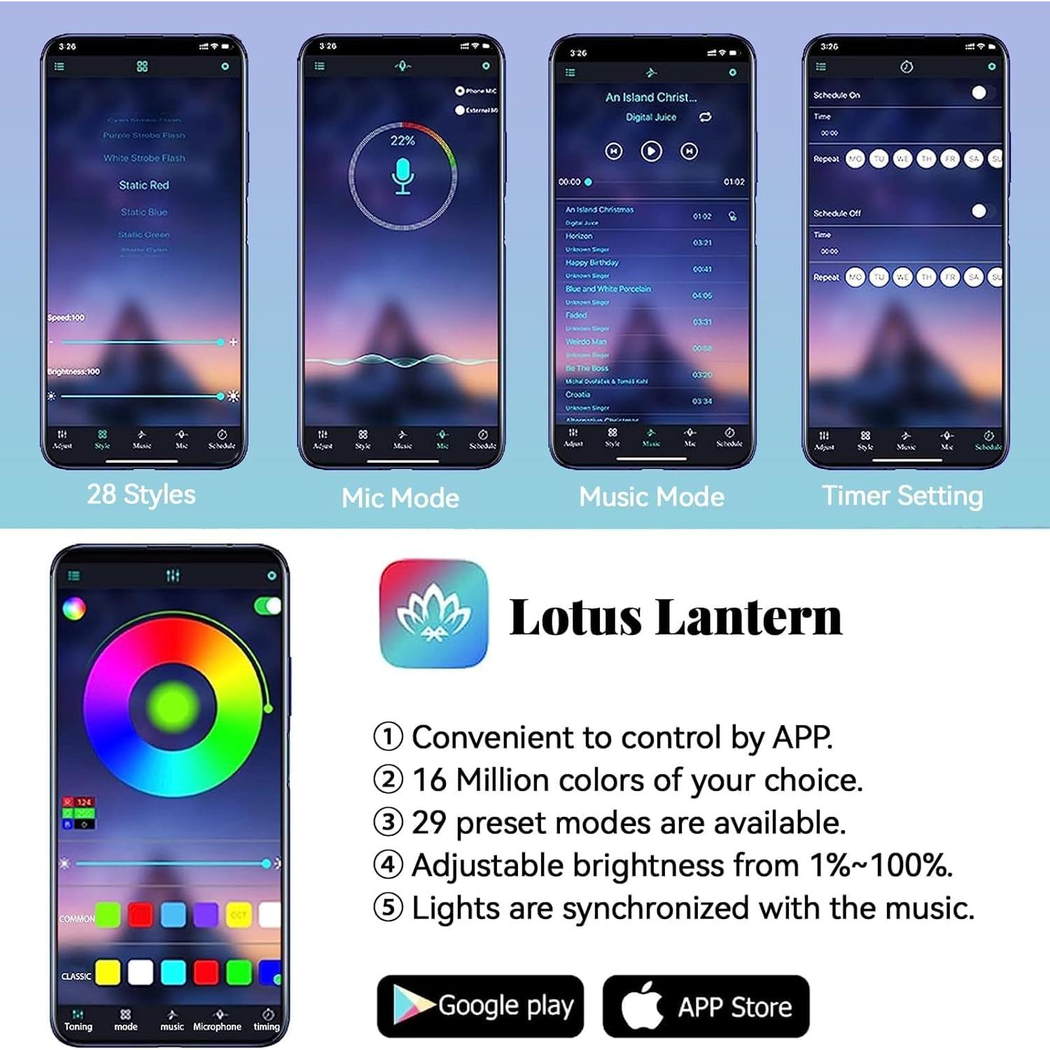 Luces de tira LED interior AUTOXBERT 6M RGB con APP y sonido