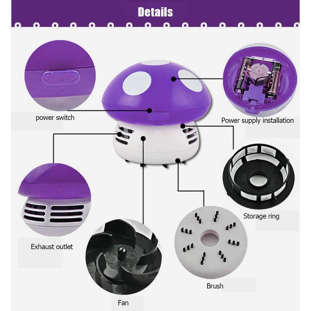 Aspiradora de Mesa Mini Aliotech Hongo Morado 95x95x90mm