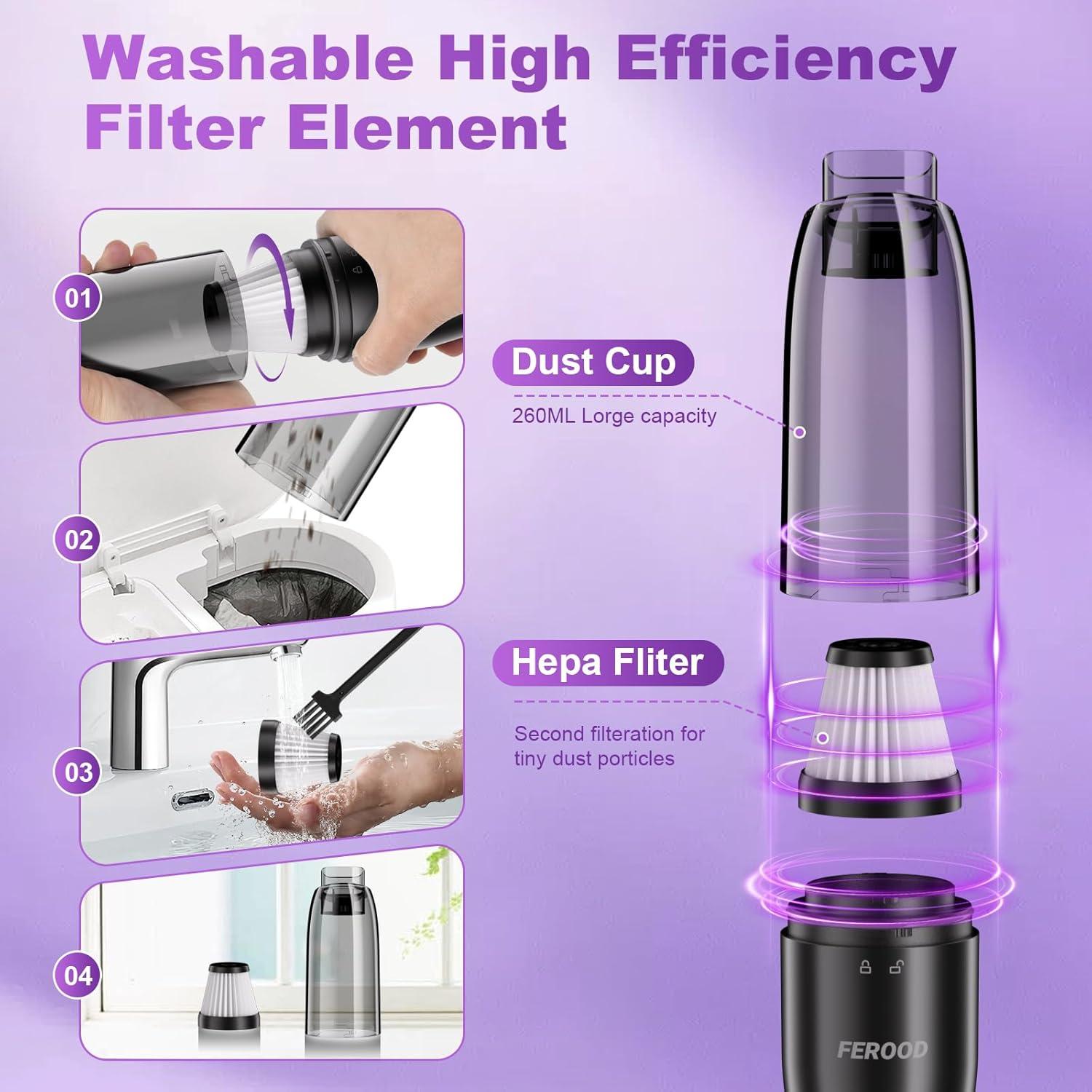 Aspiradora de Mano Inalámbrica FEROOD DW610, 70W, Filtro HEPA