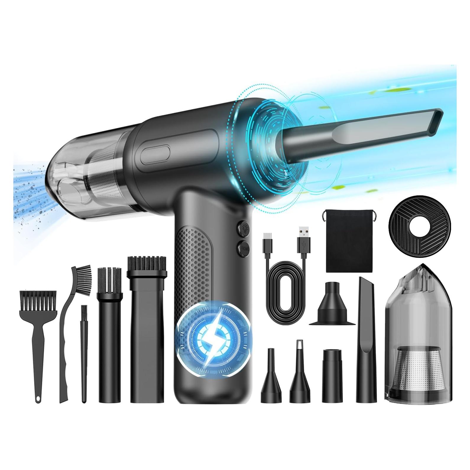 Compressed Air Vacuum,4 in 1 Air Duster Computer Mini Vacuum Cleaner, 160000RPM Brushless Motor Cordless Handheld Vacuum, Canned Air Spray Portable Car Vacuum Keyboard Cleaner