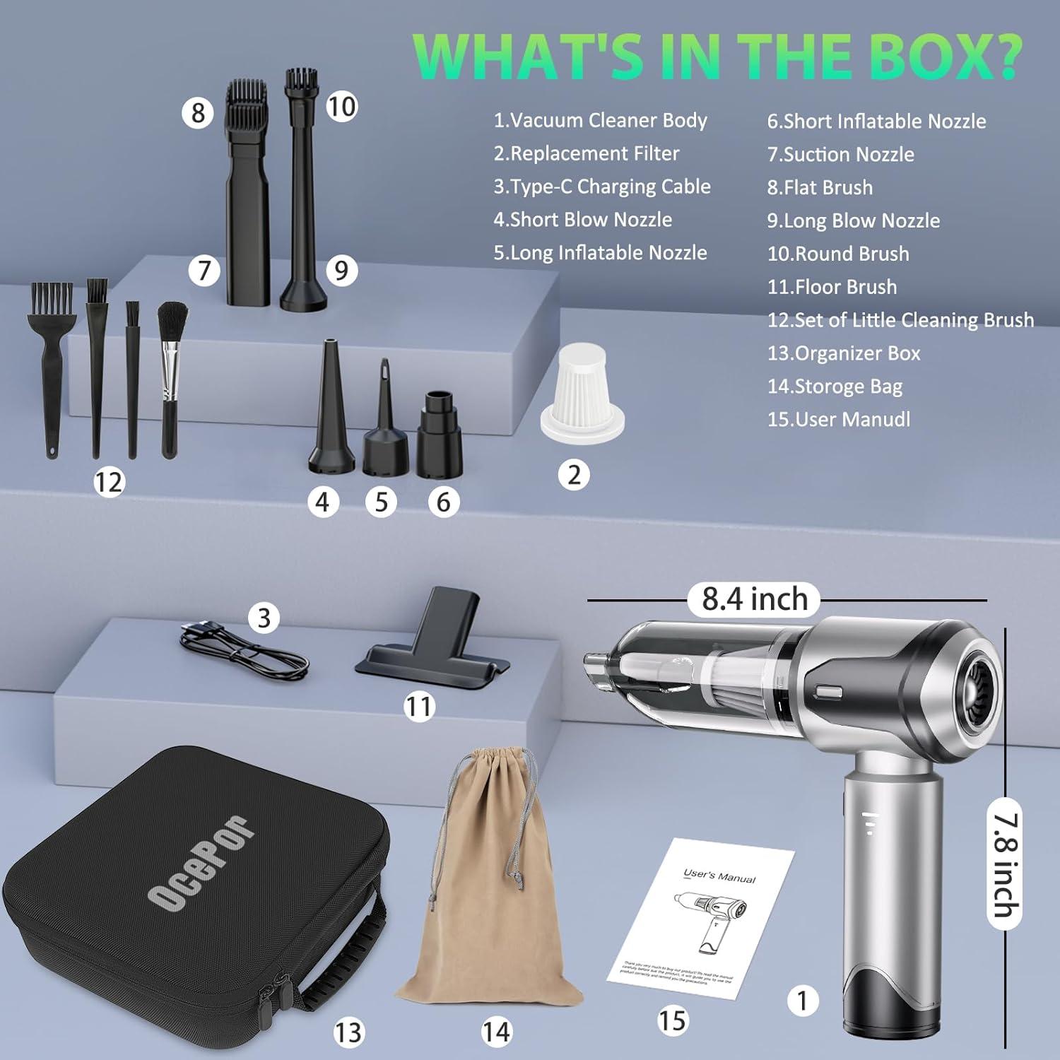 Aspiradora de Coche Portátil OcePor HV001 Sin Cable 16000Pa