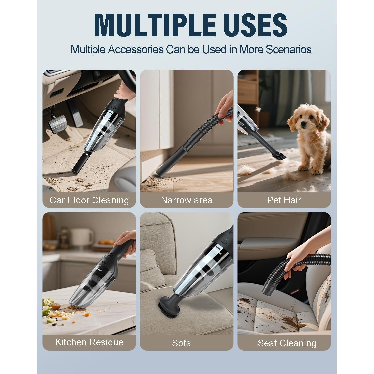 Handheld Car Vacuum Cordless, 9500Pa High Power Suction, 1.23lbs Lightweight&Portable, Powerful Cordless Hand Held Vacuum Cleaner for Car, Home, Office Desk