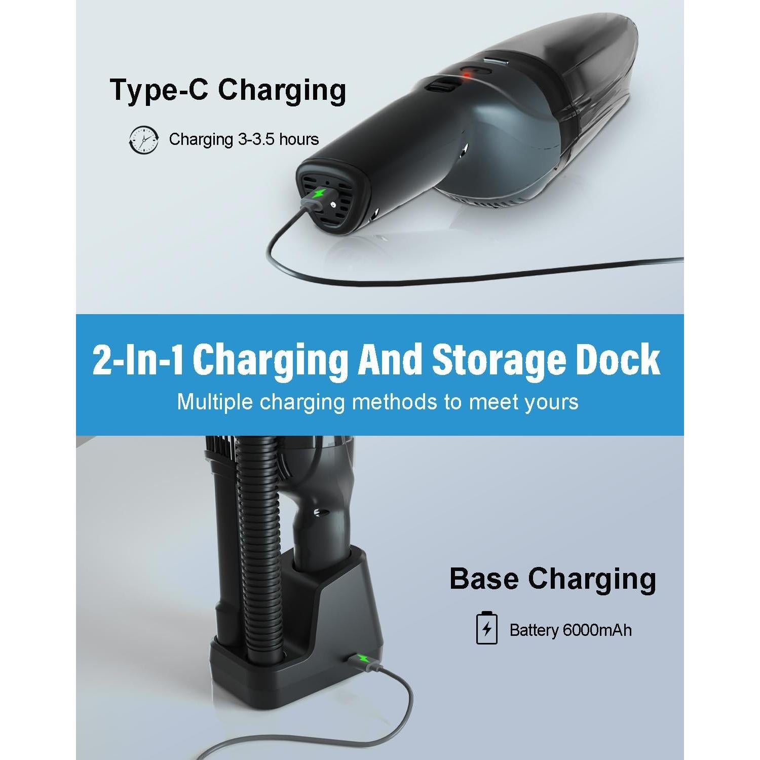 Handheld Car Vacuum Cordless, 9500Pa High Power Suction, 1.23lbs Lightweight&Portable, Powerful Cordless Hand Held Vacuum Cleaner for Car, Home, Office Desk