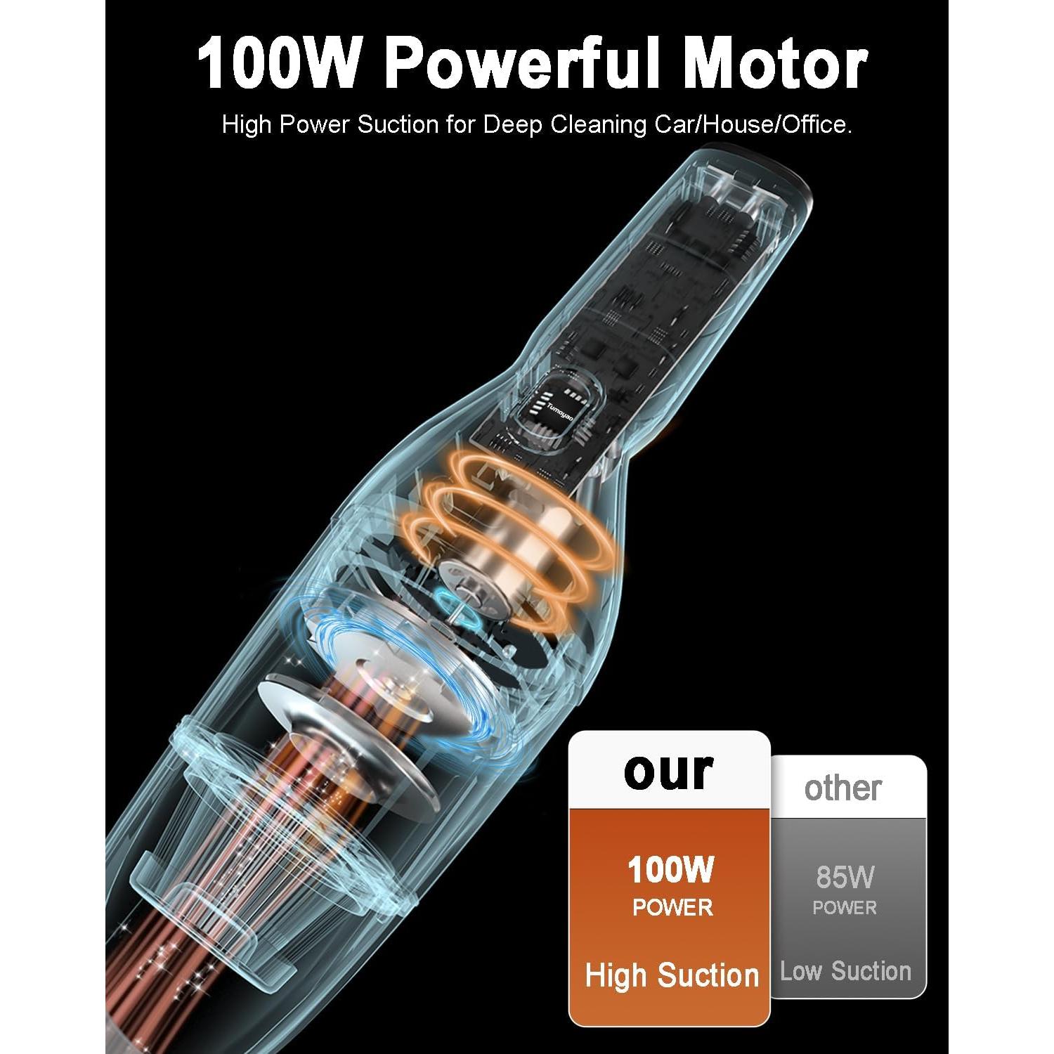 Handheld Car Vacuum Cordless, 9500Pa High Power Suction, 1.23lbs Lightweight&Portable, Powerful Cordless Hand Held Vacuum Cleaner for Car, Home, Office Desk