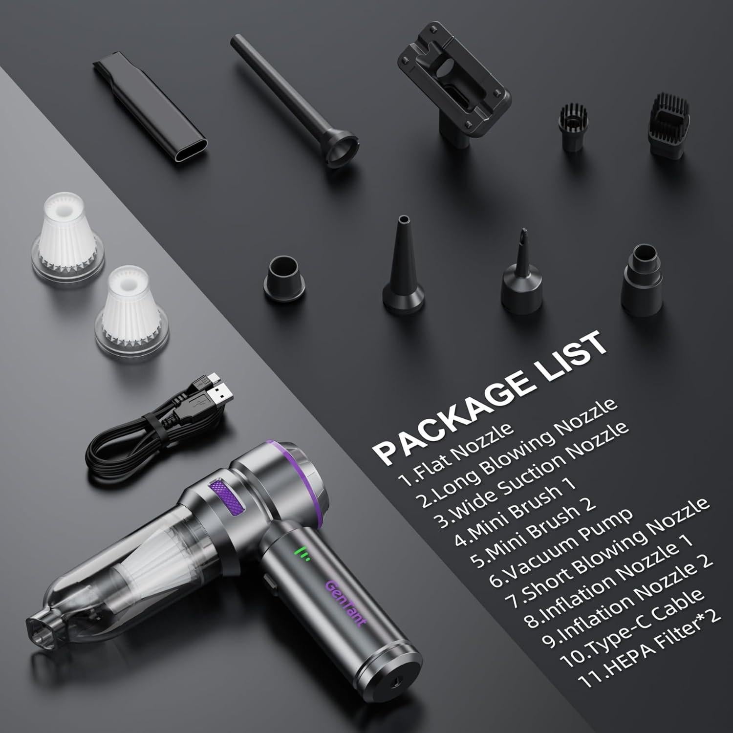 Aspiradora de Coche Portátil GenTant VC002 3 en 1 18000Pa