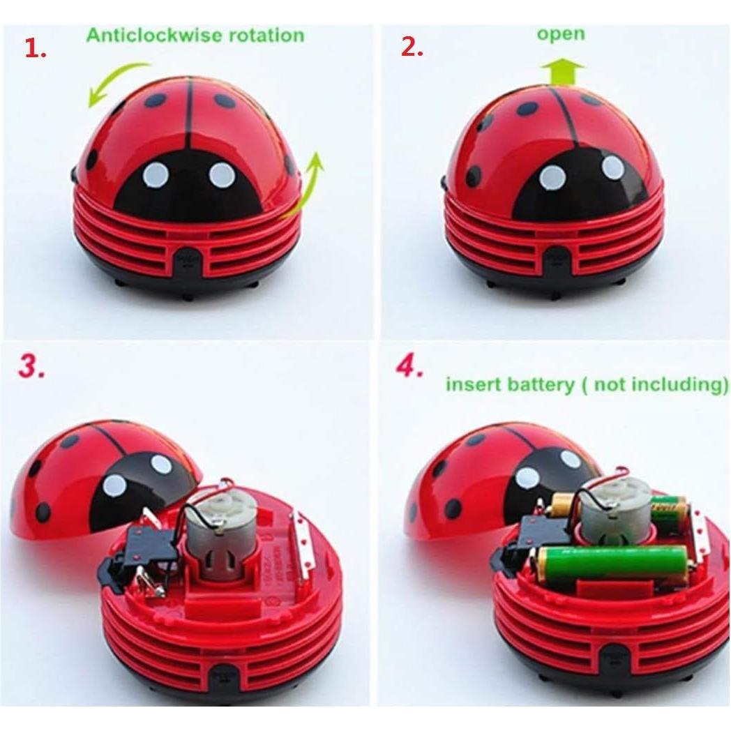 Red Beetle Shaped Portable Corner Desk Table Top Vacuum Cleaner Mini Cute Vacuum Cleaner Dust Sweeper