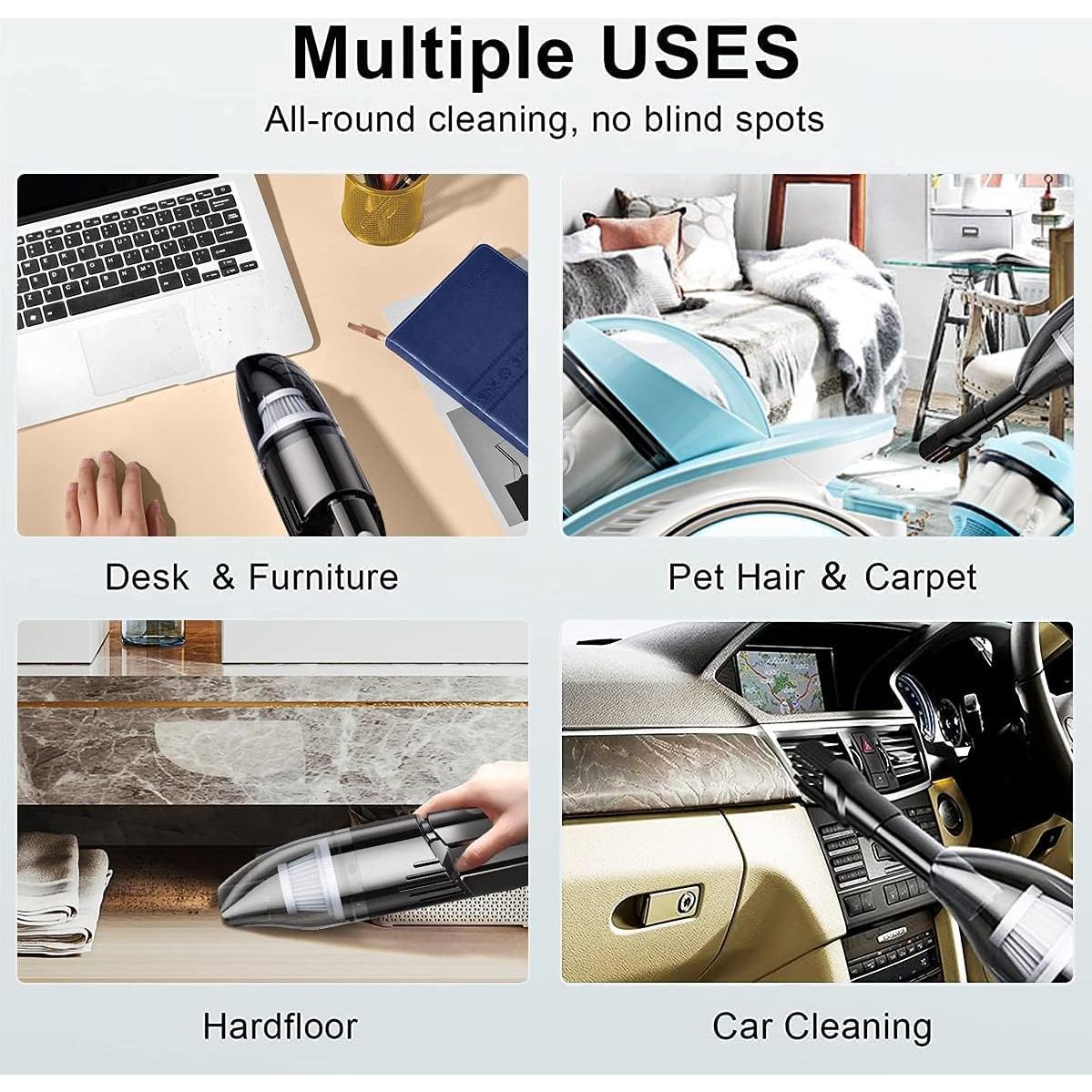Handheld Car Vacuum Portable Cordless, Dust Buster Rechargeable High Power Suction, Mini Hand Held Vacuum Cleaner with Washable HEPA Filter, Multi-Nozzles, Lightweight Hand Vacuum for Car Home Office