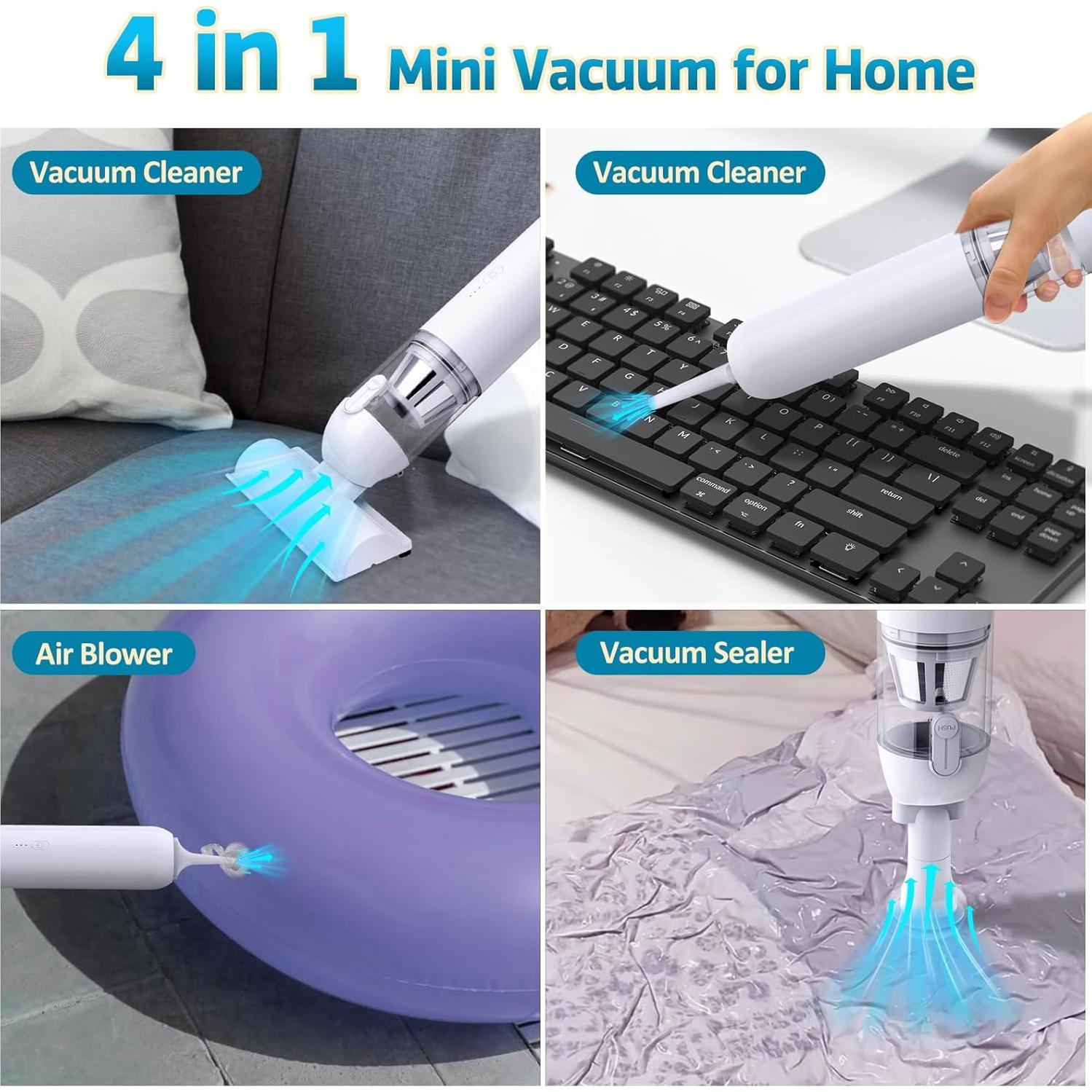 Julysky Handheld Vacuum Cordless, 9000PA High Power Suction Car Vacuum Portable Cordless, 4 in 1 Hand Held Vacuum Cleaner Rechargeable for Car, Office, Home, Pet, White