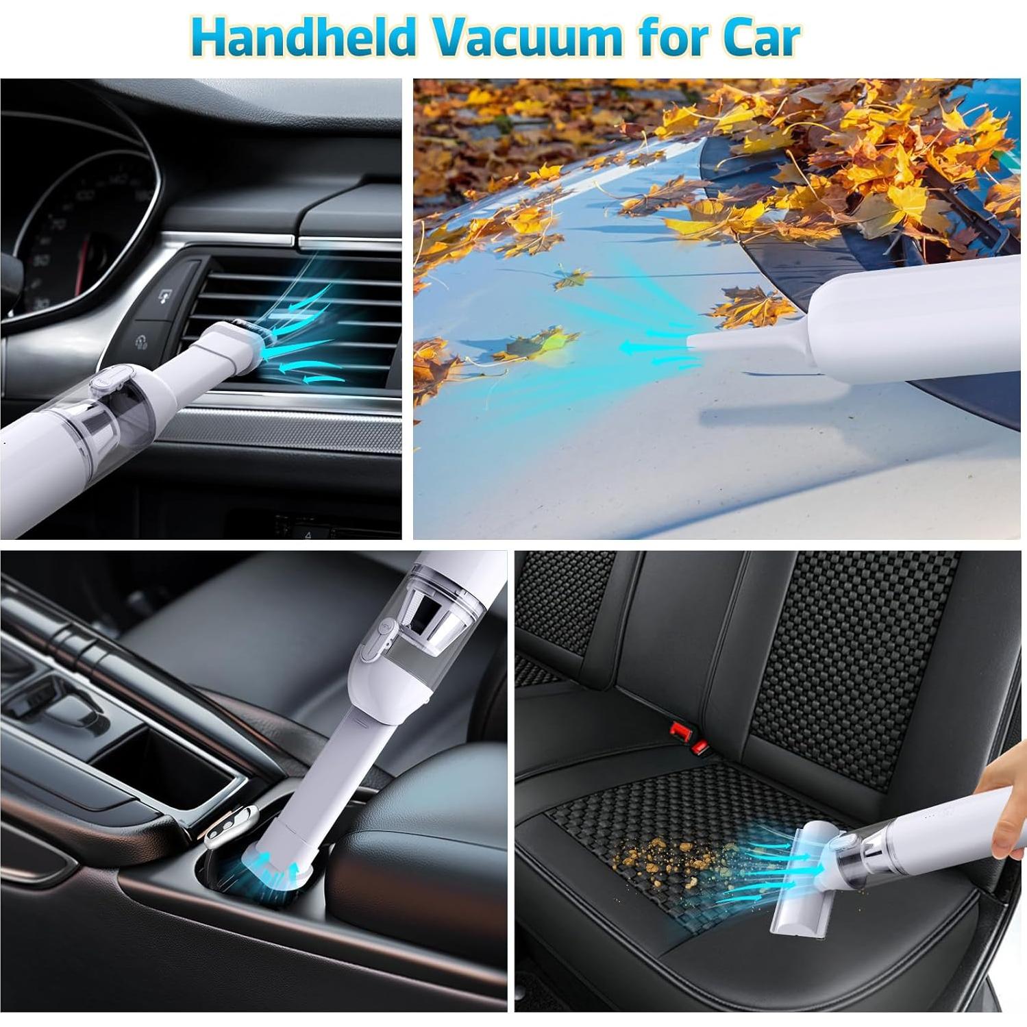 Julysky Handheld Vacuum Cordless, 9000PA High Power Suction Car Vacuum Portable Cordless, 4 in 1 Hand Held Vacuum Cleaner Rechargeable for Car, Office, Home, Pet, White
