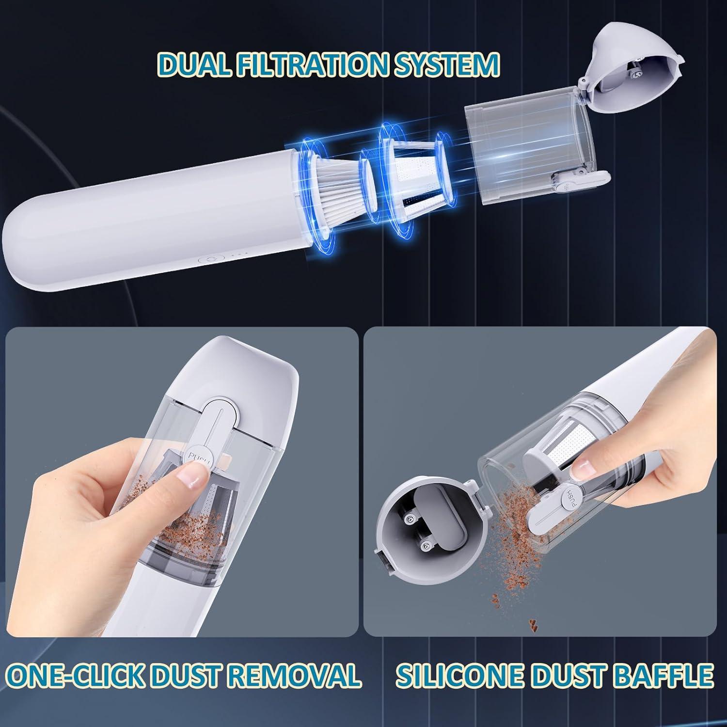 Julysky Handheld Vacuum Cordless, 9000PA High Power Suction Car Vacuum Portable Cordless, 4 in 1 Hand Held Vacuum Cleaner Rechargeable for Car, Office, Home, Pet, White