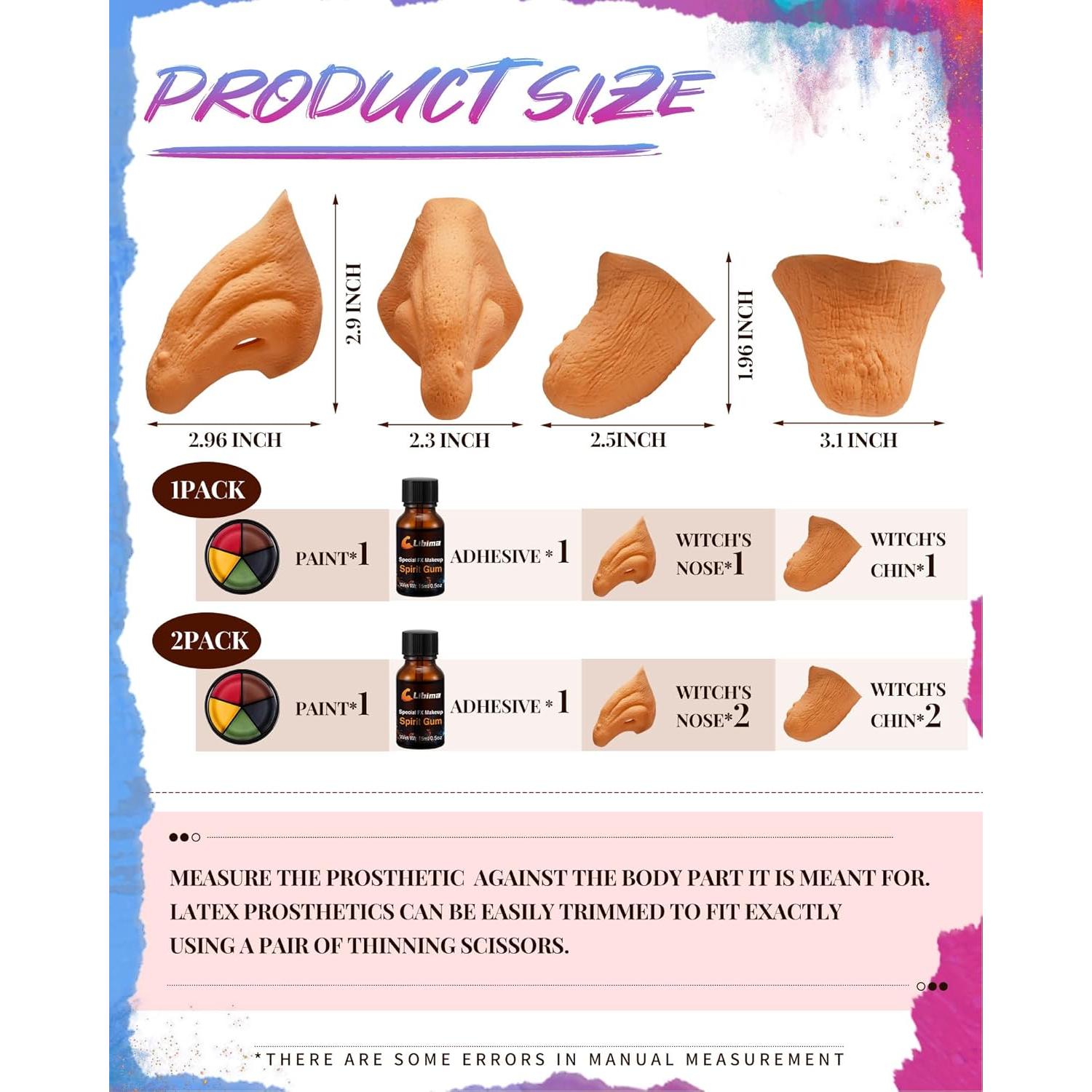 Conjunto de prótesis de nariz y barbilla de bruja Libima