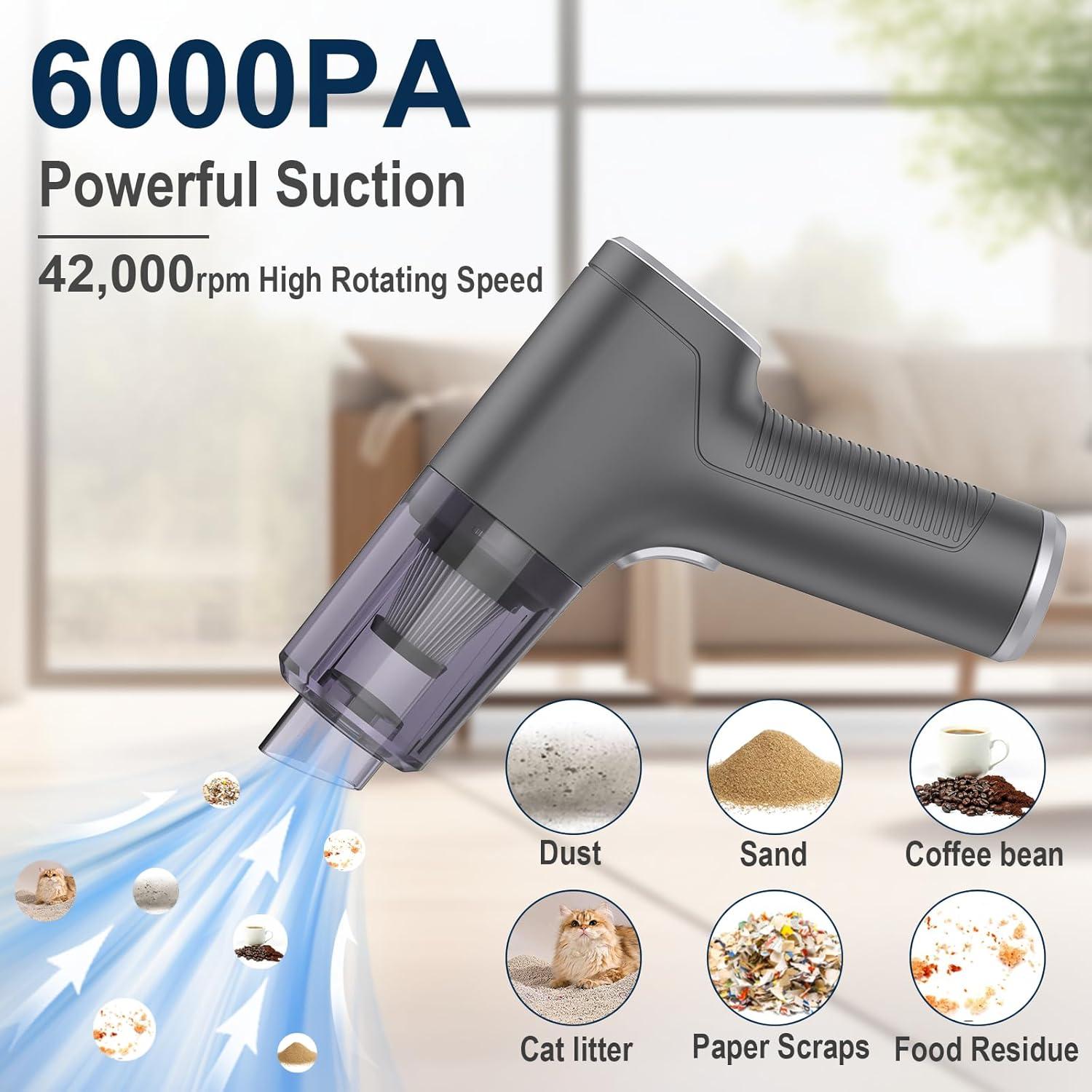Small Car Vacuum Cordless, Mini Handheld Vacuum 6000PA Suction,3 in 1 Portable Vacuum Cleaner & Air Duster & Pump,Mini Car Vacuum Cleaner Rechargeable,Hand Held Hoover for Car,Home,Office