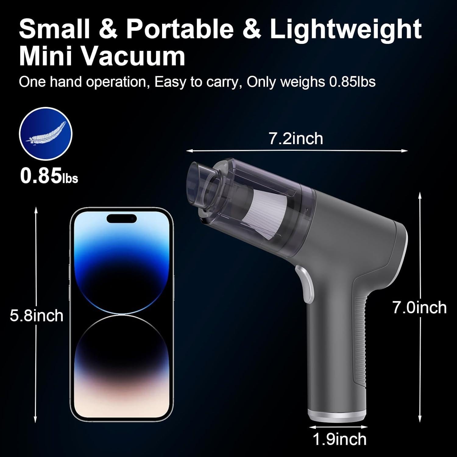 Small Car Vacuum Cordless, Mini Handheld Vacuum 6000PA Suction,3 in 1 Portable Vacuum Cleaner & Air Duster & Pump,Mini Car Vacuum Cleaner Rechargeable,Hand Held Hoover for Car,Home,Office